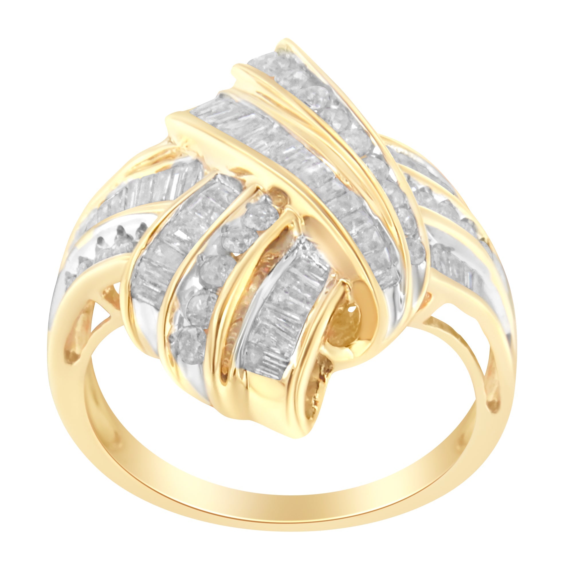 10K Yellow Gold Diamond Bypass Cocktail Ring 1 1/5 Cttw, I-J Color, I2-I3 Clarity - Size 8 on sale at MyriadMart