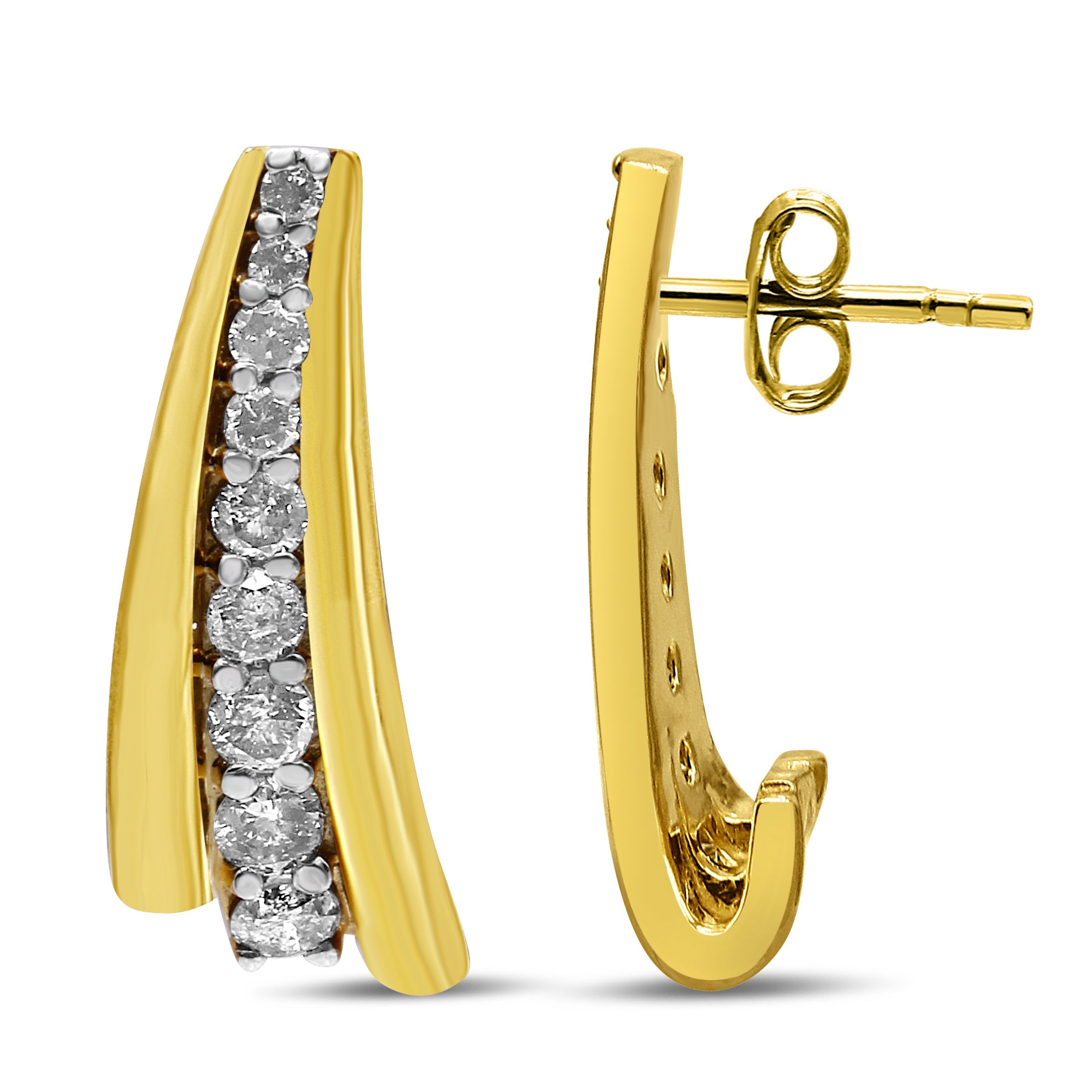 10K Yellow Gold Plated .925 Sterling Silver 1.00 Cttw Round Diamond Graduated Huggie Stud Earrings I-J Color, I2-I3 Clarity on sale at MyriadMart