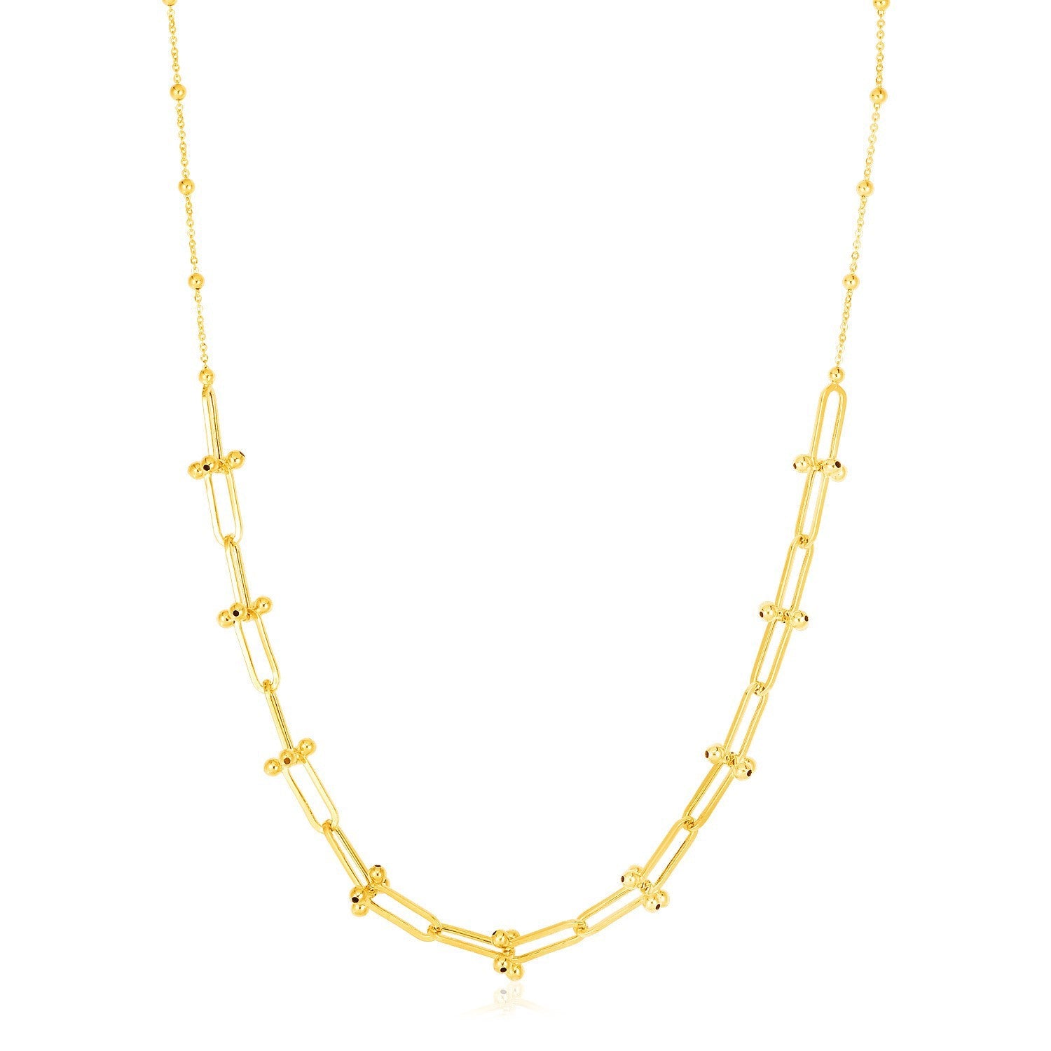 14k Yellow Gold Beaded U Link Chain Necklace on sale at MyriadMart