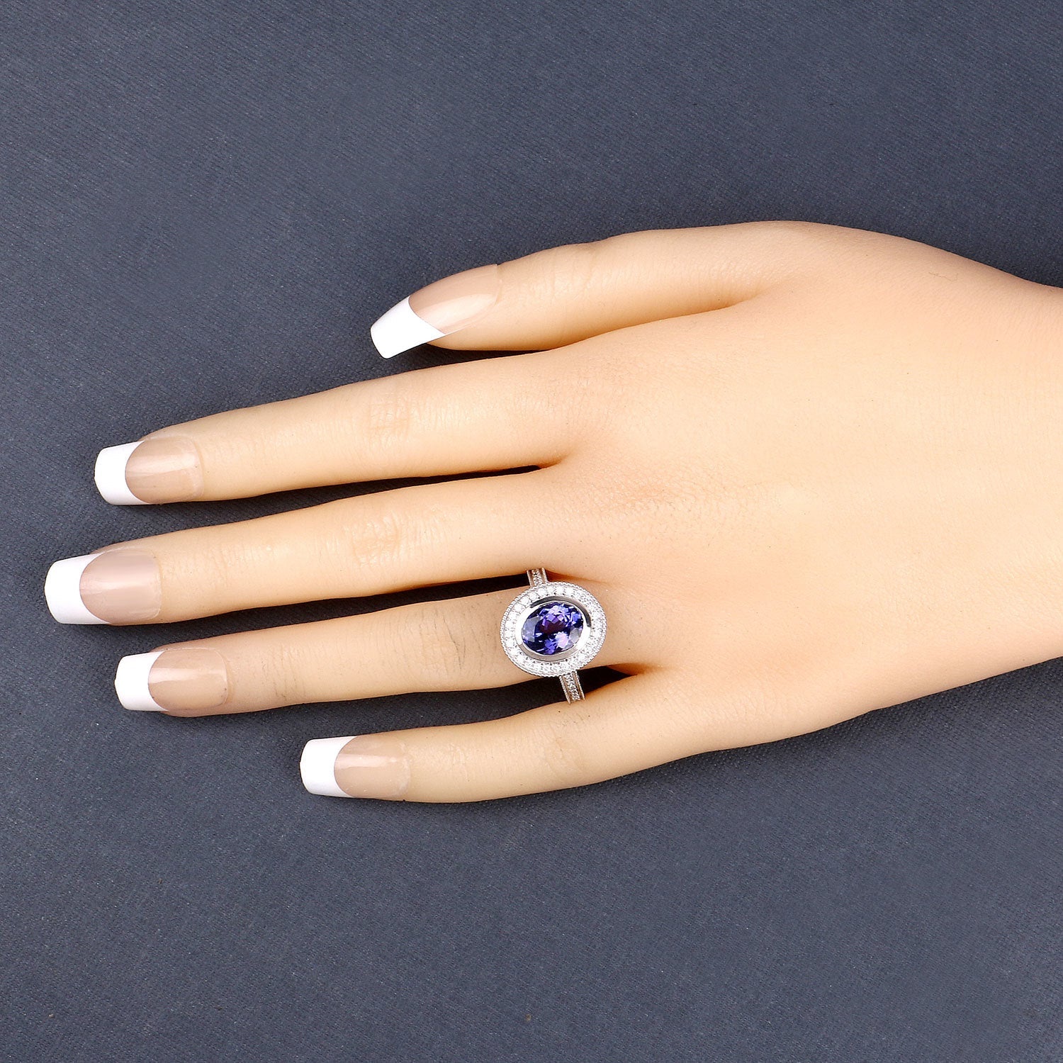 2.94 Carat Genuine Tanzanite and White Diamond 14K White Gold Ring on sale at MyriadMart