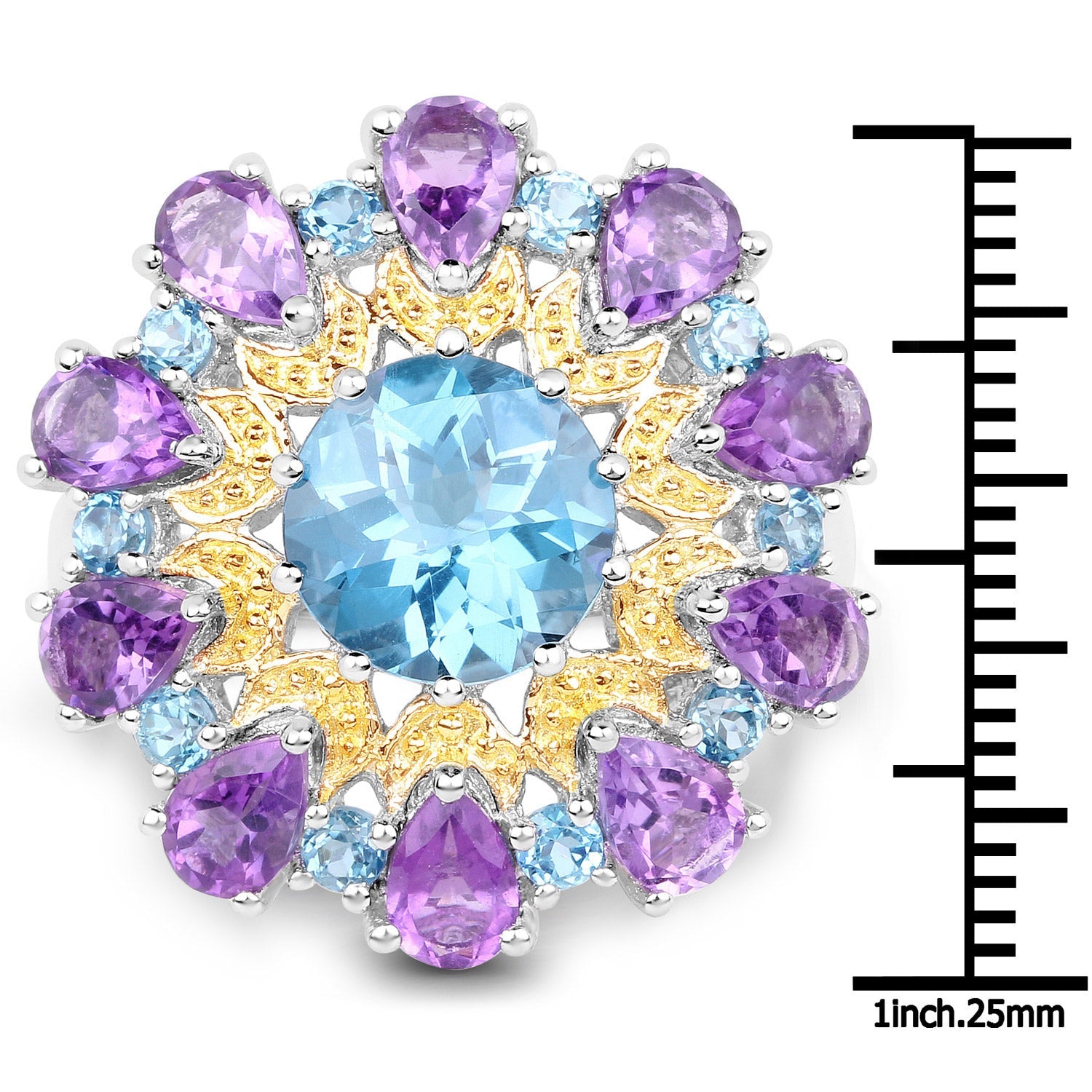 8.86 Carat Genuine London Blue Topaz and Amethyst .925 Sterling Silver Ring on sale at MyriadMart