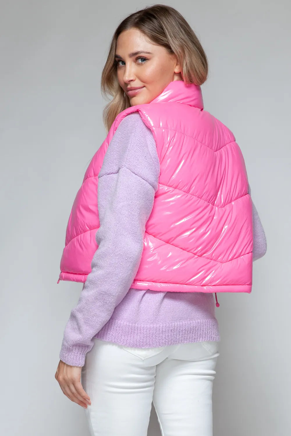 Snobbish Zip Up Turtleneck Shiny Quilted Vest - MyriadMart