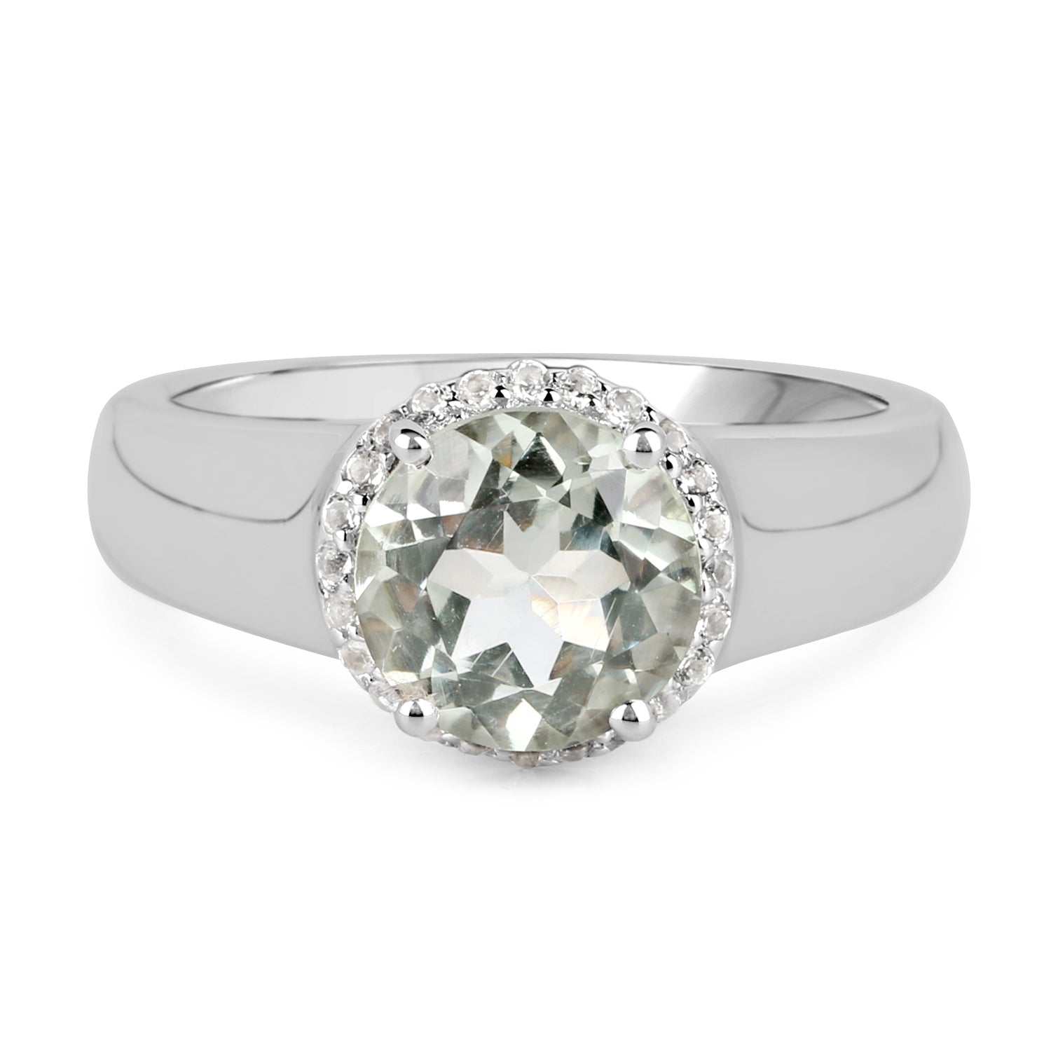 1.87 Carat Genuine Green Amethyst and White Topaz .925 Sterling Silver Ring on sale at MyriadMart