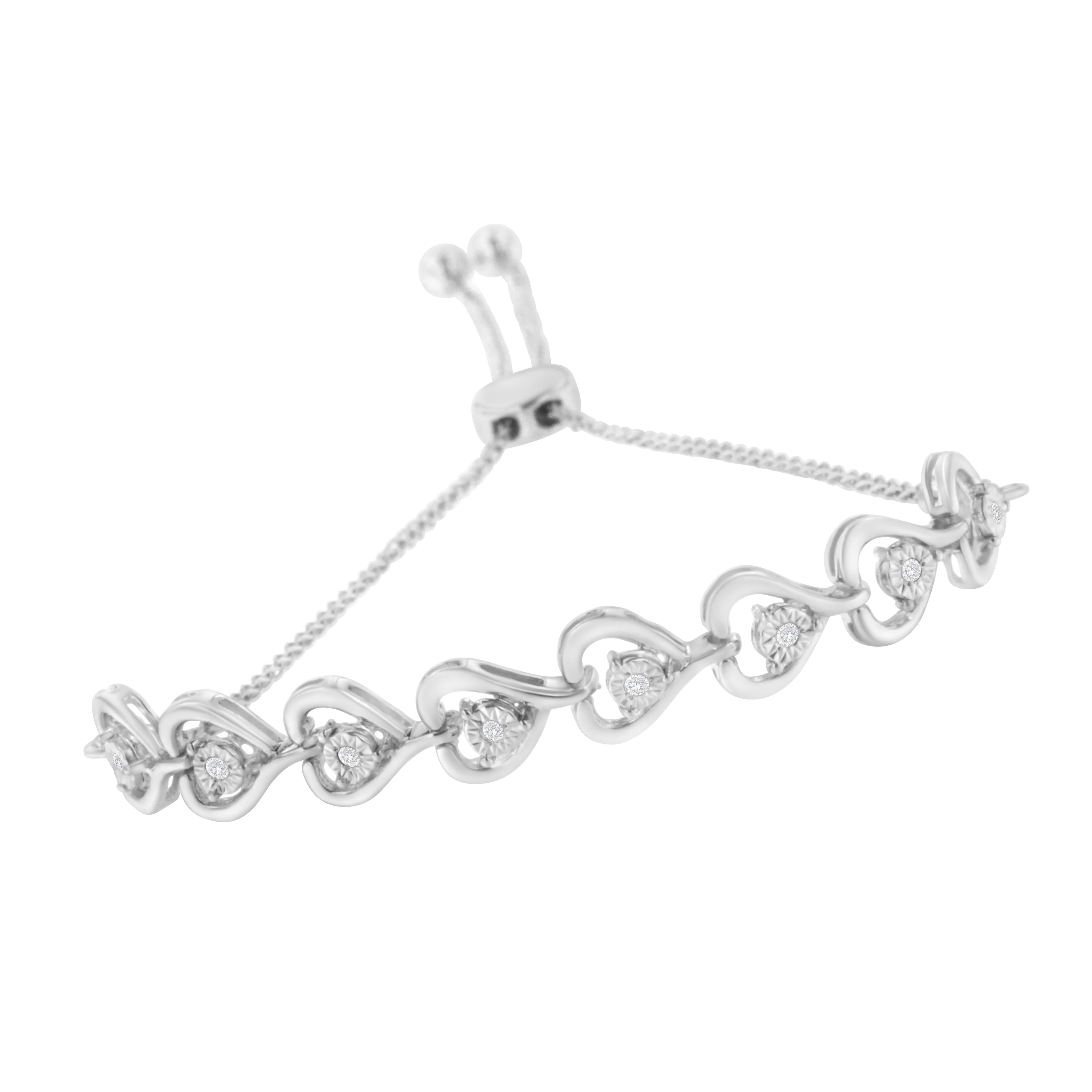 Sterling Silver Diamond Woven Heart Bolo Bracelet 0.1 cttw, H-I Color, I2-I3 Clarity on sale at MyriadMart