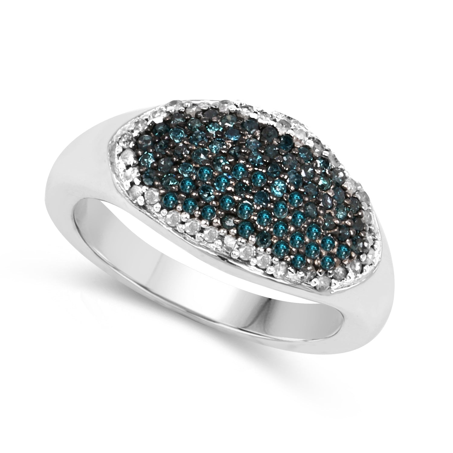 0.45 Carat Genuine Blue Diamond and White Diamond .925 Sterling Silver Ring on sale at MyriadMart