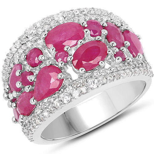 3.89 Carat Genuine Ruby and White Zircon .925 Sterling Silver Ring on sale at MyriadMart