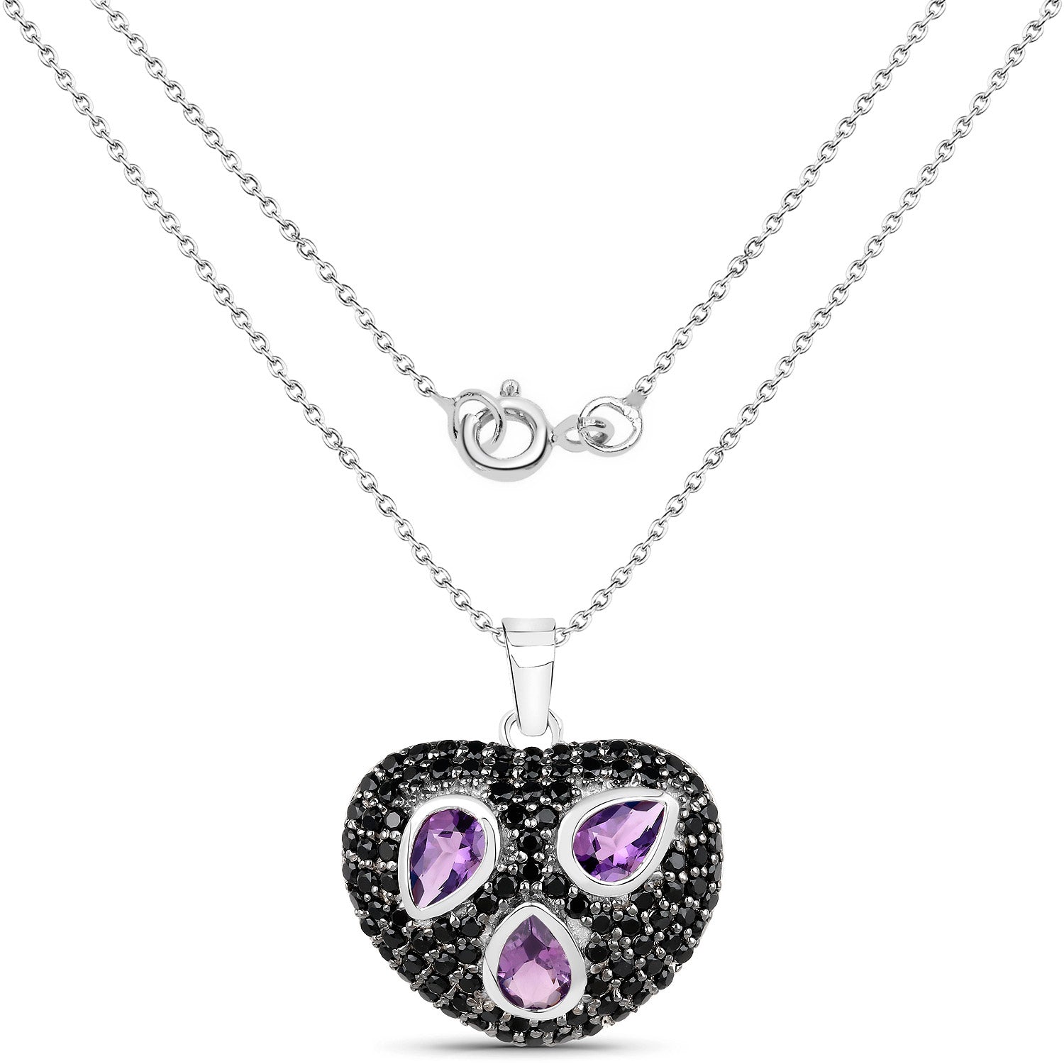 3.19 Carat Genuine Amethyst and Black Spinel .925 Sterling Silver Pendant on sale at MyriadMart
