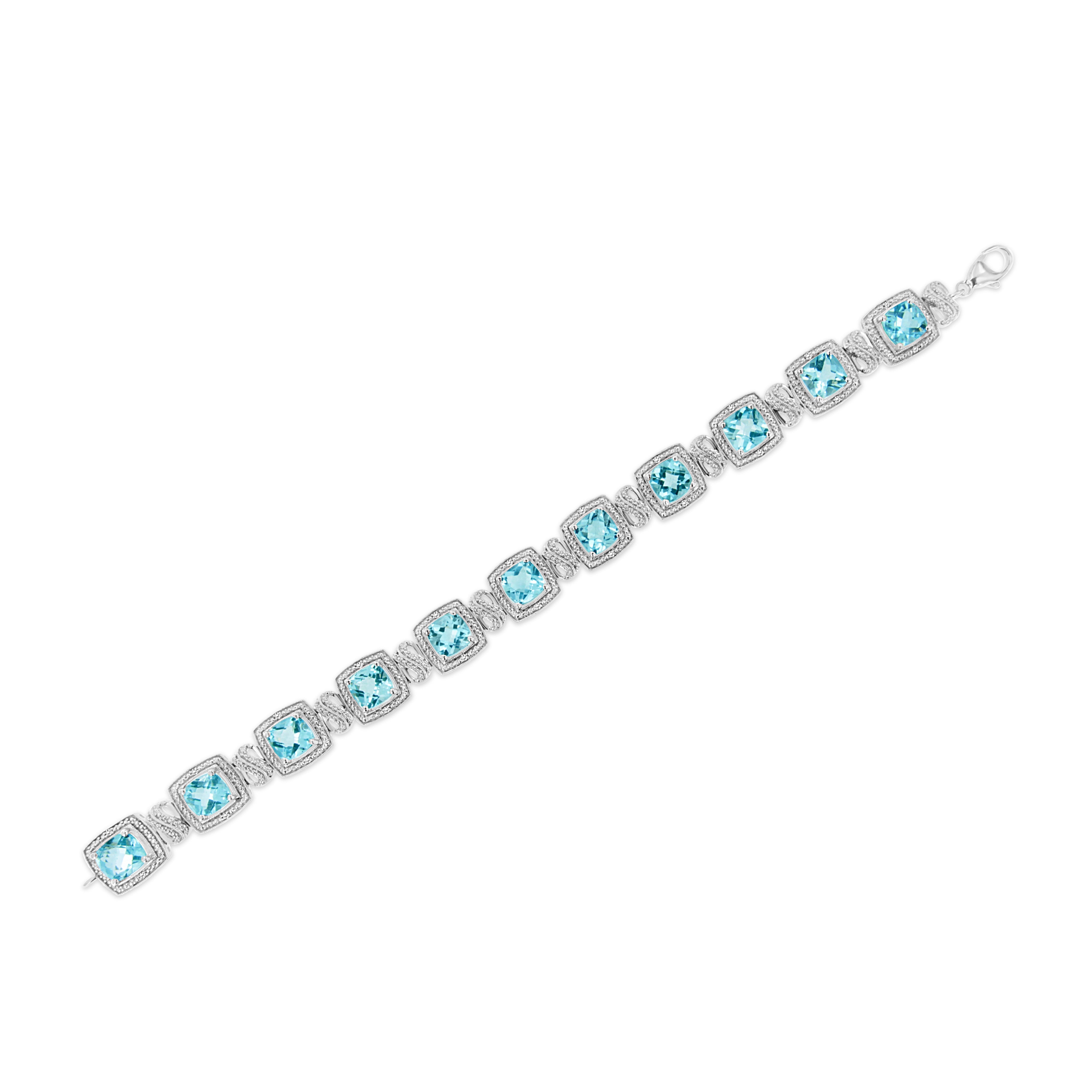.925 Sterling Silver 7x7 mm Cushion Cut Blue Topaz and 1/10 Ctw Single Cut Diamond Square Shape Tennis Bracelet I-J Color, I1-I2 Clarity - 7" on sale at MyriadMart