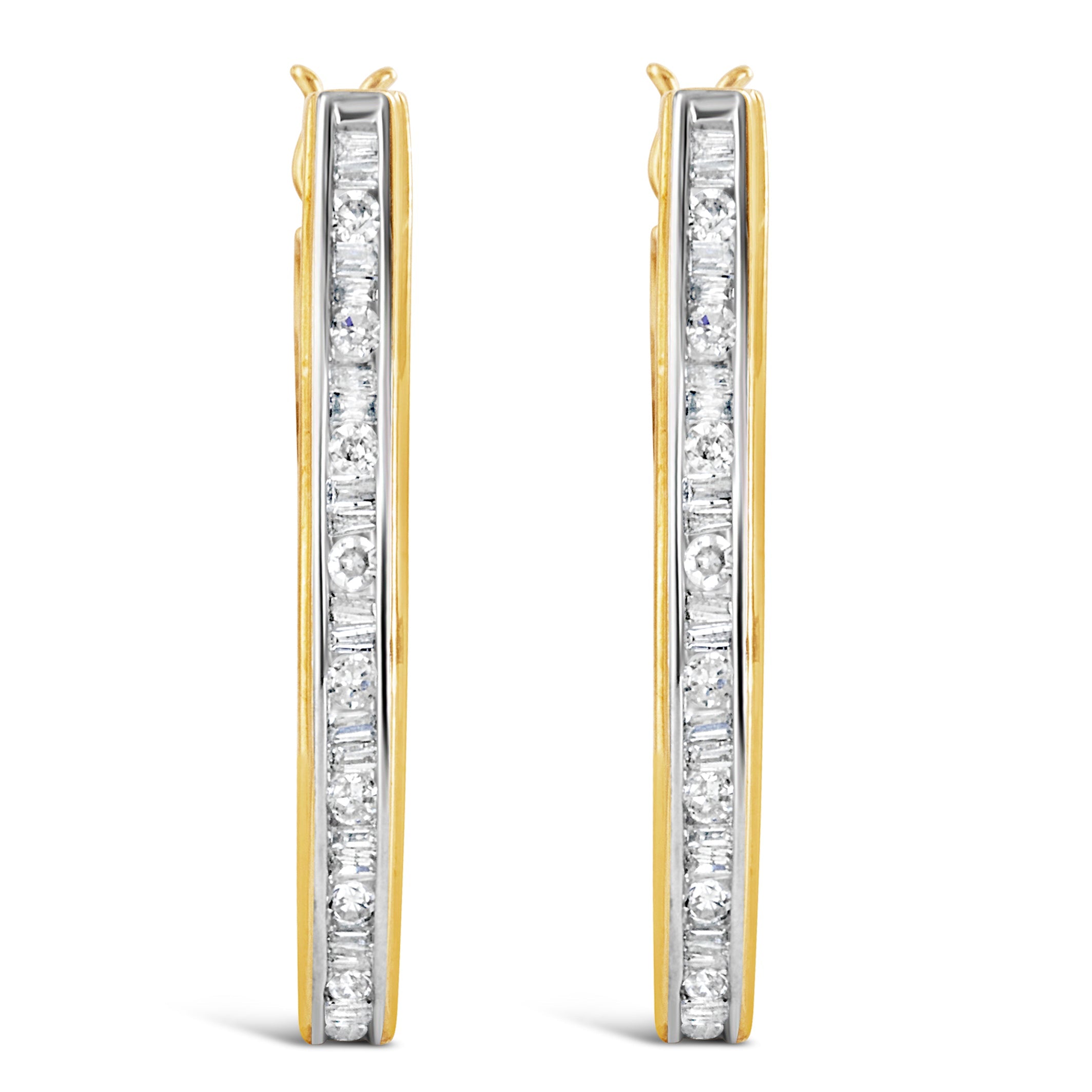 10K Yellow Gold 1.00 Cttw Round and Baguette-Cut Diamond U-Hoop Earrings H-I Color, SI2-I1 Clarity on sale at MyriadMart