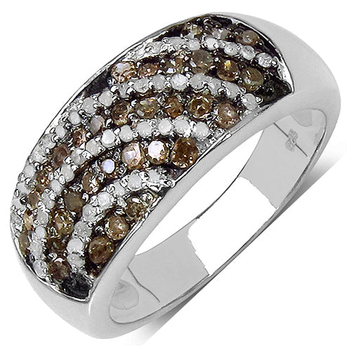 0.64 Carat Genuine Champagne Diamond & White Diamond .925 Sterling Silver Ring on sale at MyriadMart