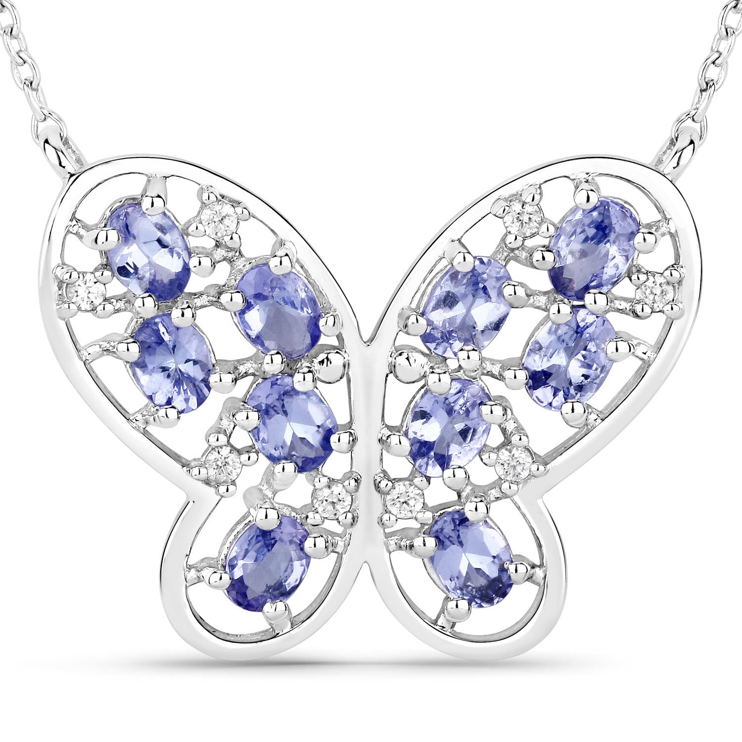 1.86 Carat Genuine Tanzanite and White Zircon .925 Sterling Silver Necklace on sale at MyriadMart
