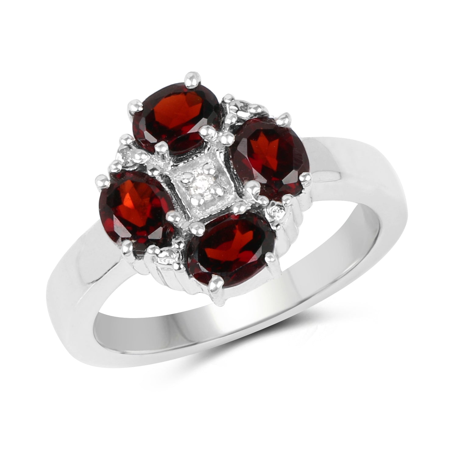 2.02 Carat Genuine Garnet & White Topaz .925 Sterling Silver Ring on sale at MyriadMart