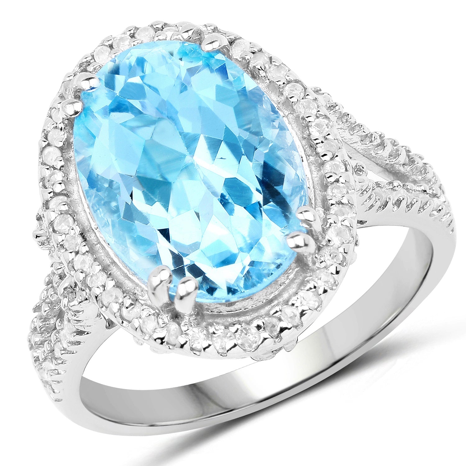 8.15 Carat Genuine Blue Topaz and White Topaz .925 Sterling Silver Ring on sale at MyriadMart