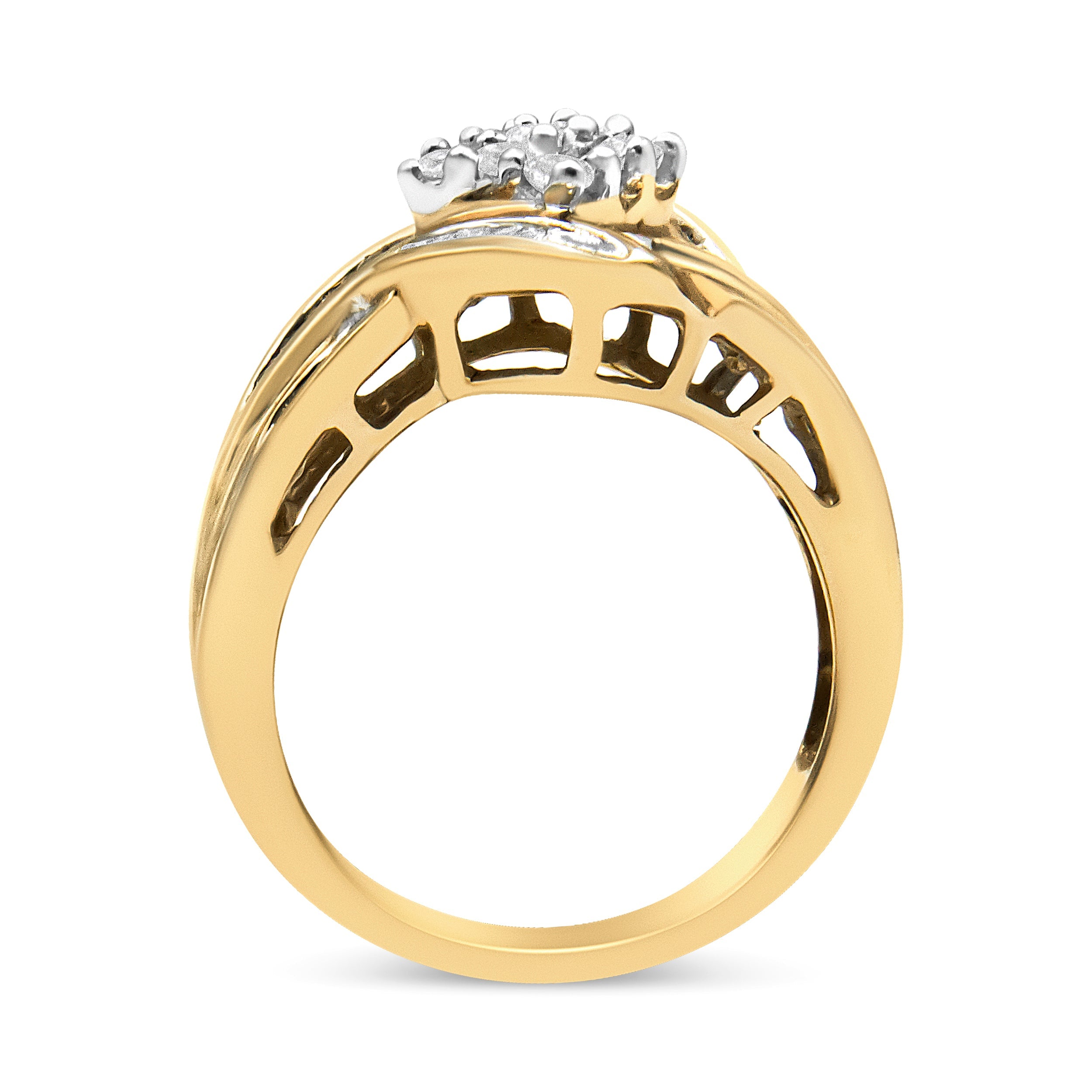 10K Yellow and White Gold 3/4 Cttw Diamond Cluster and Swirl Ring H-I Color, I1-I2 Clarity on sale at MyriadMart