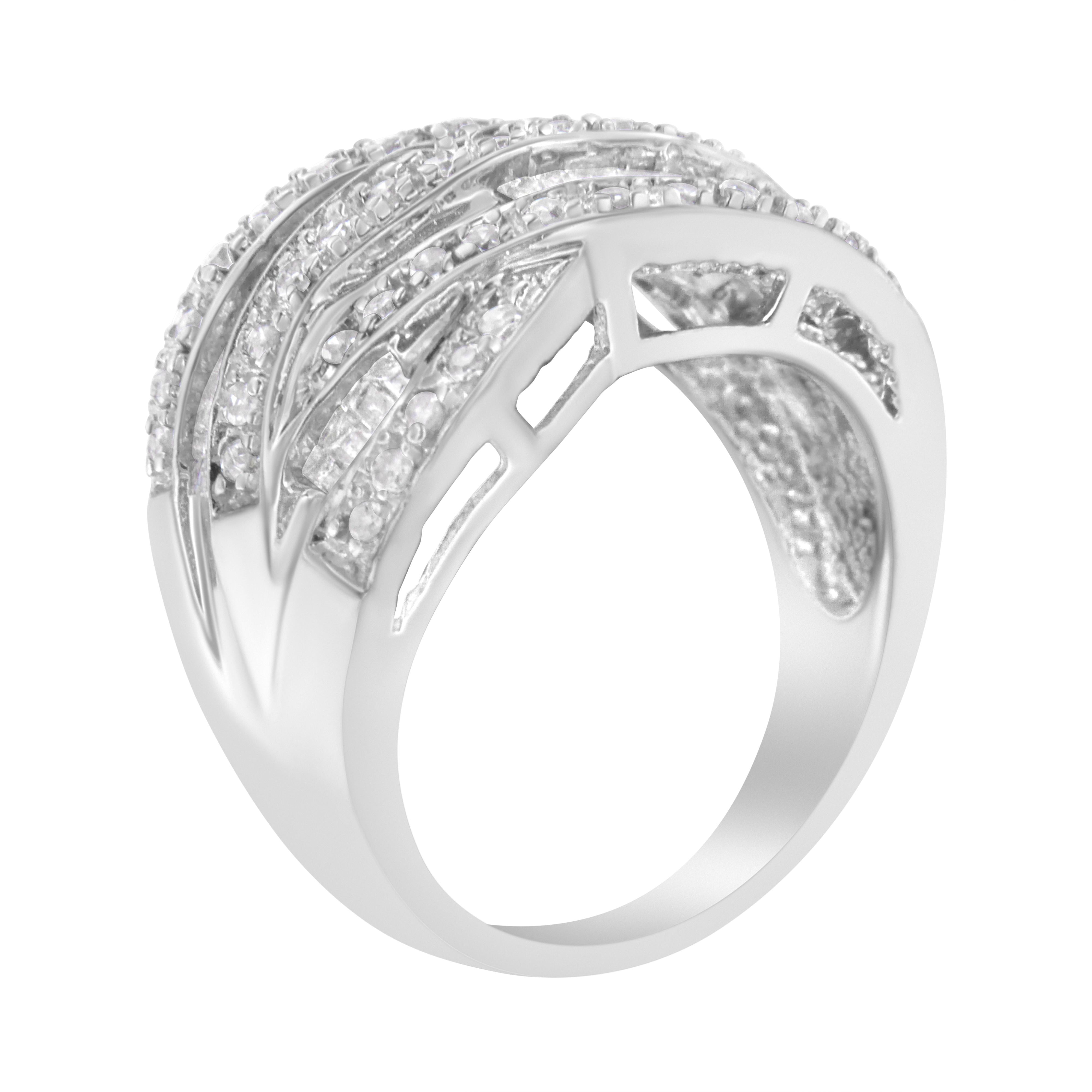 .925 Sterling Silver 1.0 Cttw Channel Set Alternating Round and Baguette Diamond Cross-over Bypass Ring Band I-J Color, I2-I3 Clarity - Size 7 on sale at MyriadMart