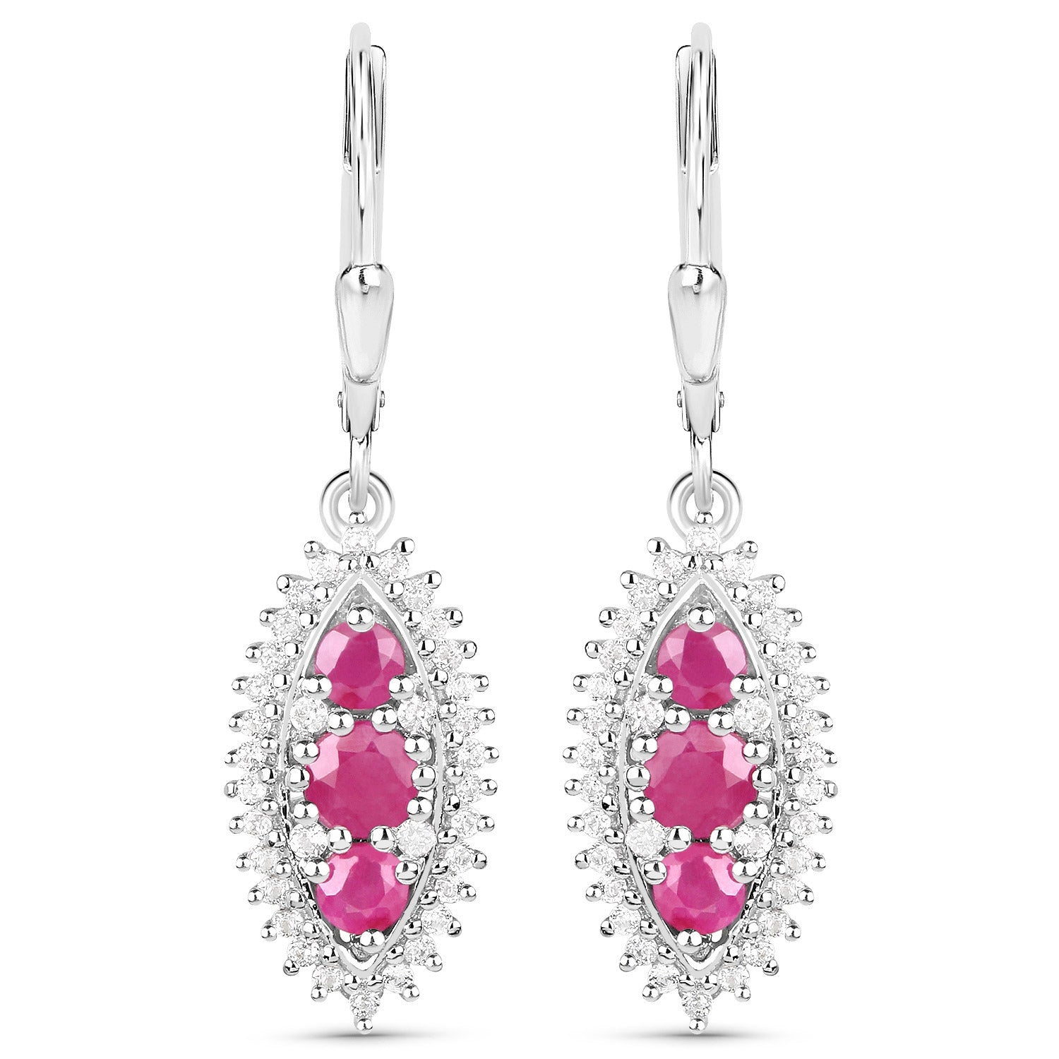 4.32 Carat Genuine Ruby and White Topaz .925 Sterling Silver 3 Piece Jewelry Set Ring, Earrings, and Pendant w/ Chain on sale at MyriadMart