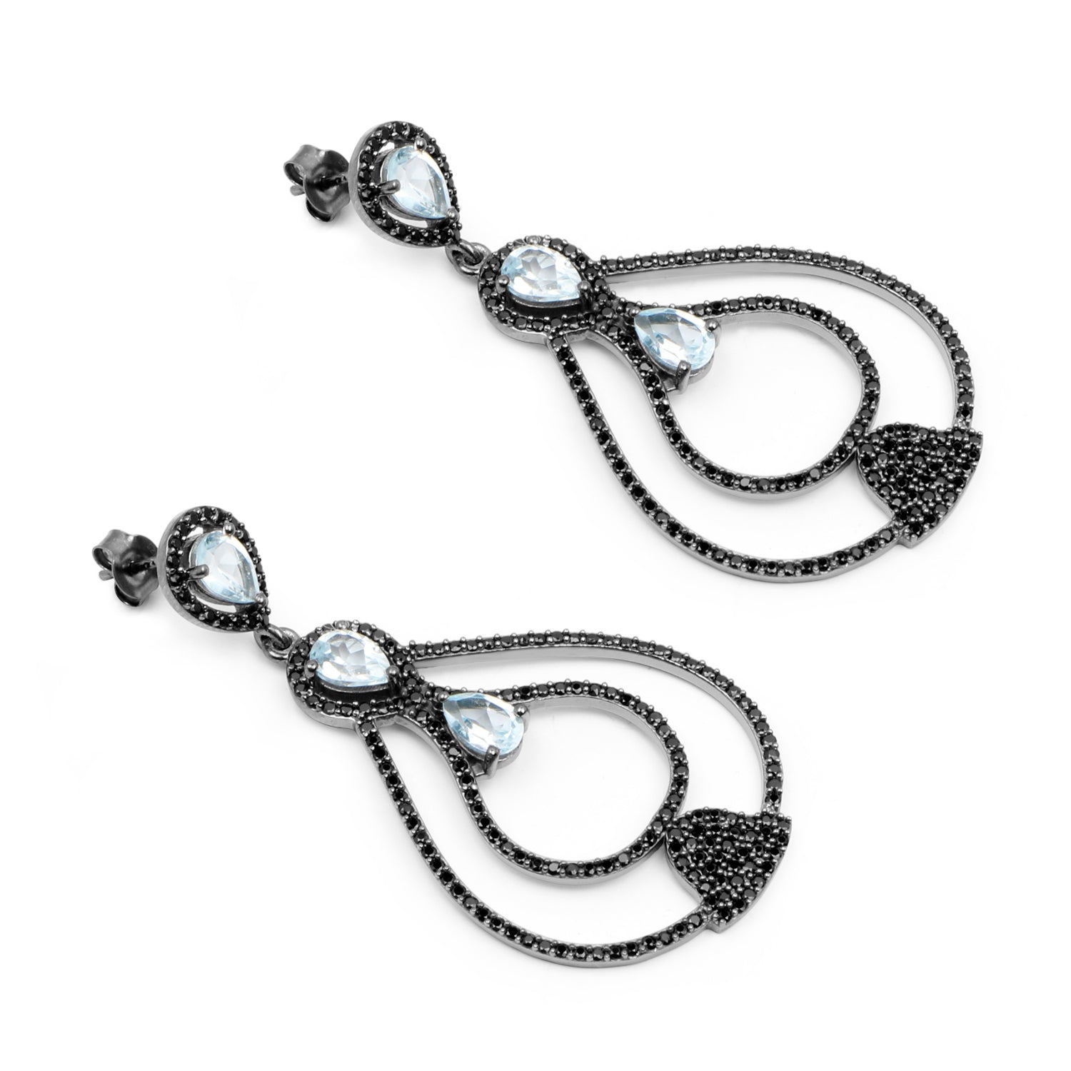 8.81 Carat Genuine Blue Topaz and Black Spinel .925 Sterling Silver Earrings on sale at MyriadMart