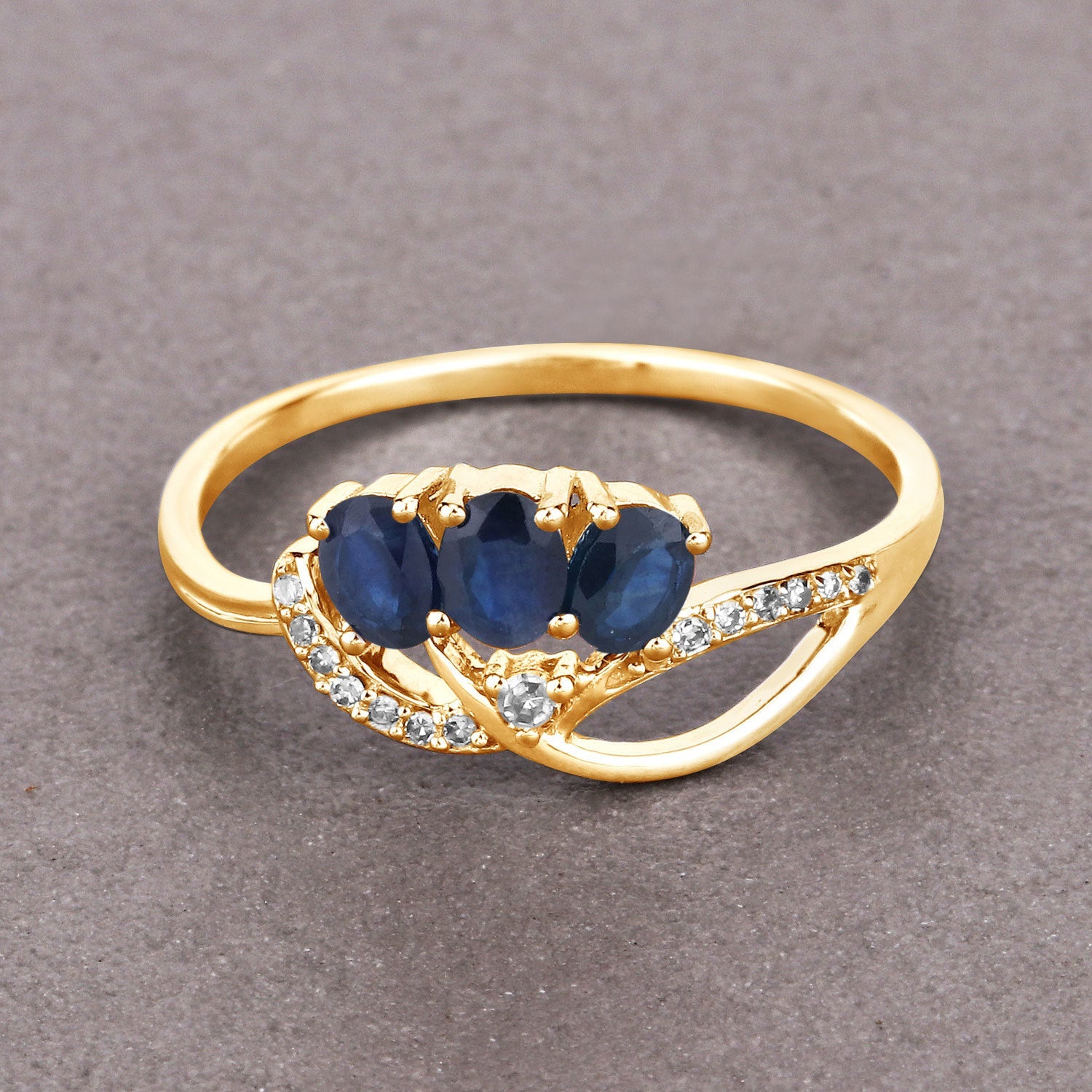 0.65 Carat Genuine Blue Sapphire and White Diamond 14K Yellow Gold Ring on sale at MyriadMart
