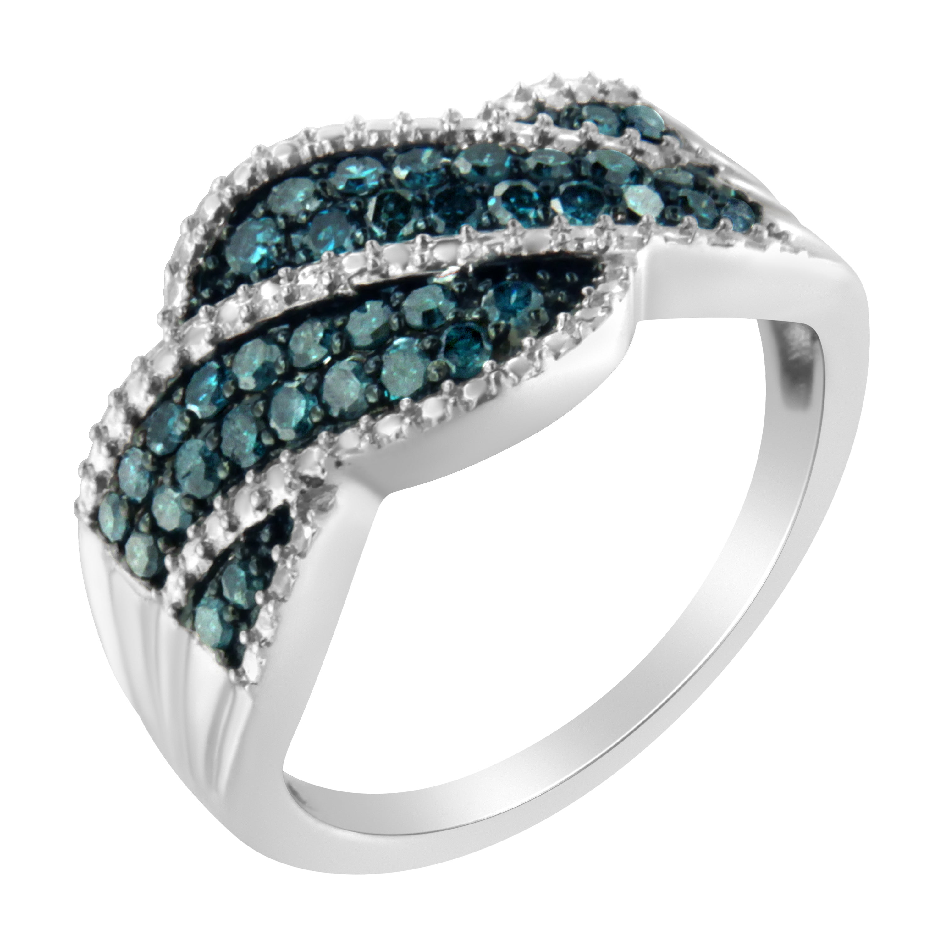 .925 Sterling Silver Treated Blue Color Diamond cocktail Ring 1/2 Cttw, Treated Blue Color, I2-I3 Clarity - Size 6-3/4 on sale at MyriadMart
