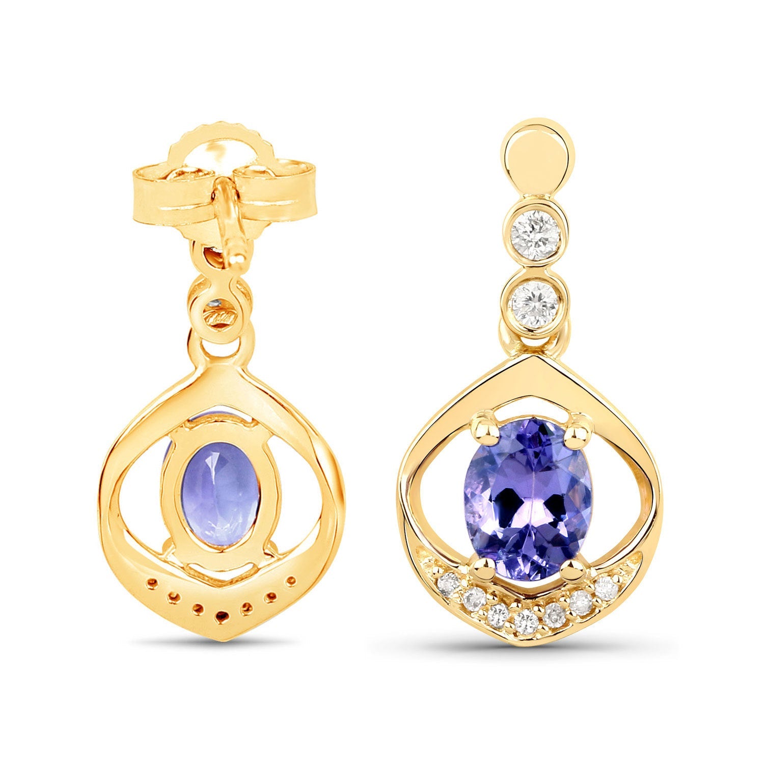 0.76 Carat Genuine Tanzanite and White Diamond 14K Yellow Gold Earrings on sale at MyriadMart