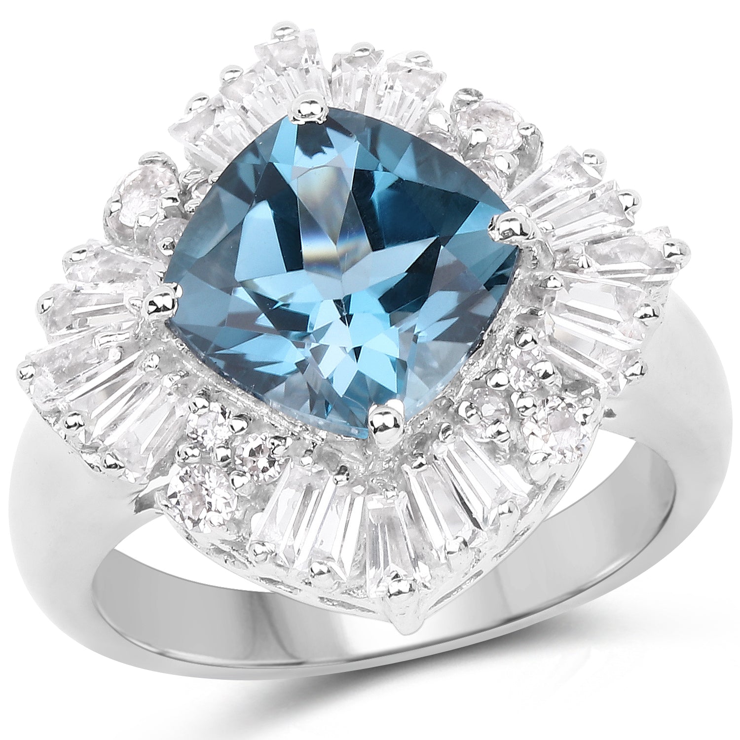 5.19 Carat Genuine London Blue Topaz & White Topaz .925 Sterling Silver Ring on sale at MyriadMart