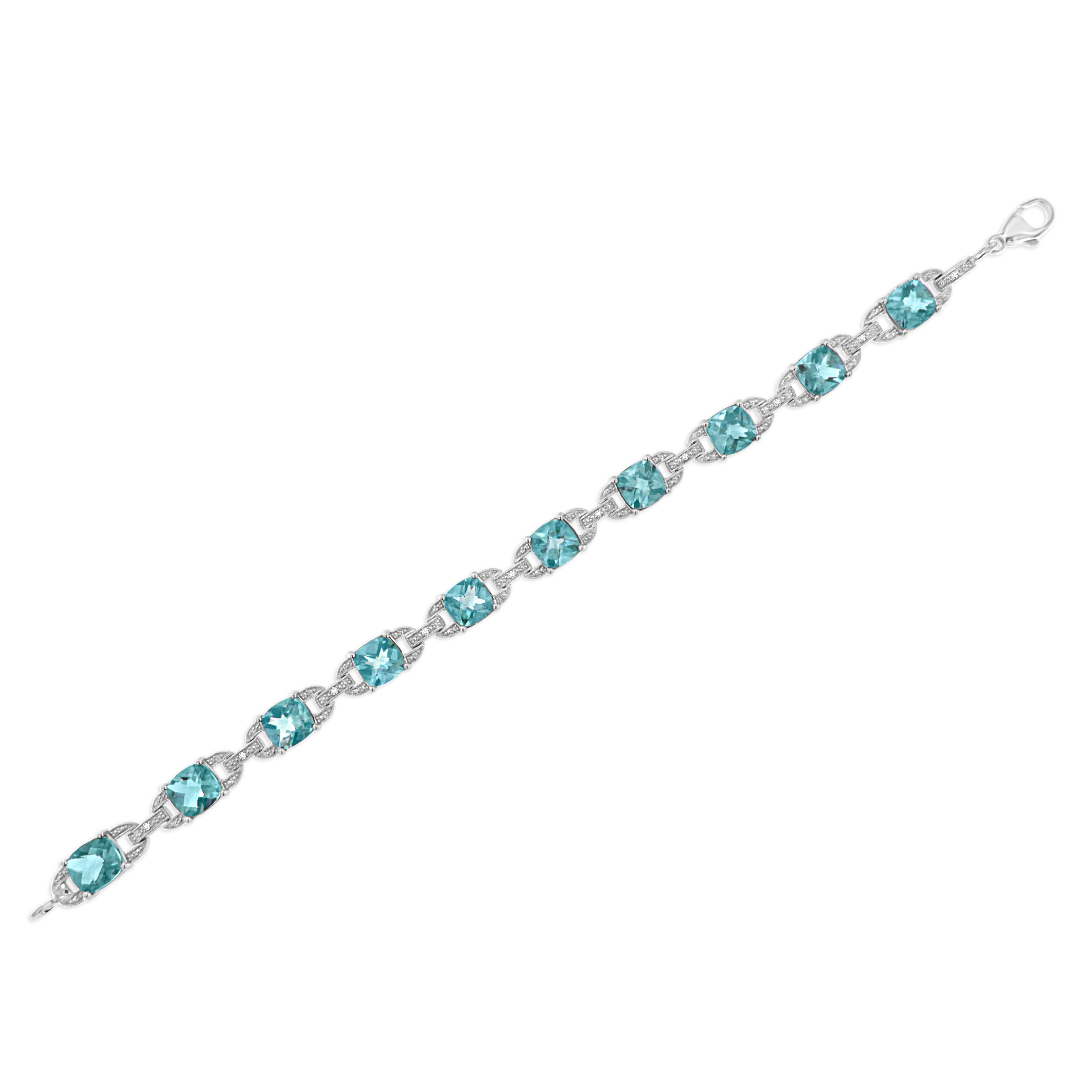 .925 Sterling Silver 7x7 mm Cushion Cut Blue Topaz and 1/20 cttw Round Cut Diamond Fashion Tennis Bracelet I-J Color, I1-I2 Clarity - 7" on sale at MyriadMart