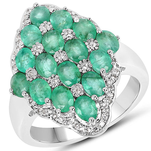2.68 Carat Genuine Zambian Emerald and White Zircon .925 Sterling Silver Ring on sale at MyriadMart