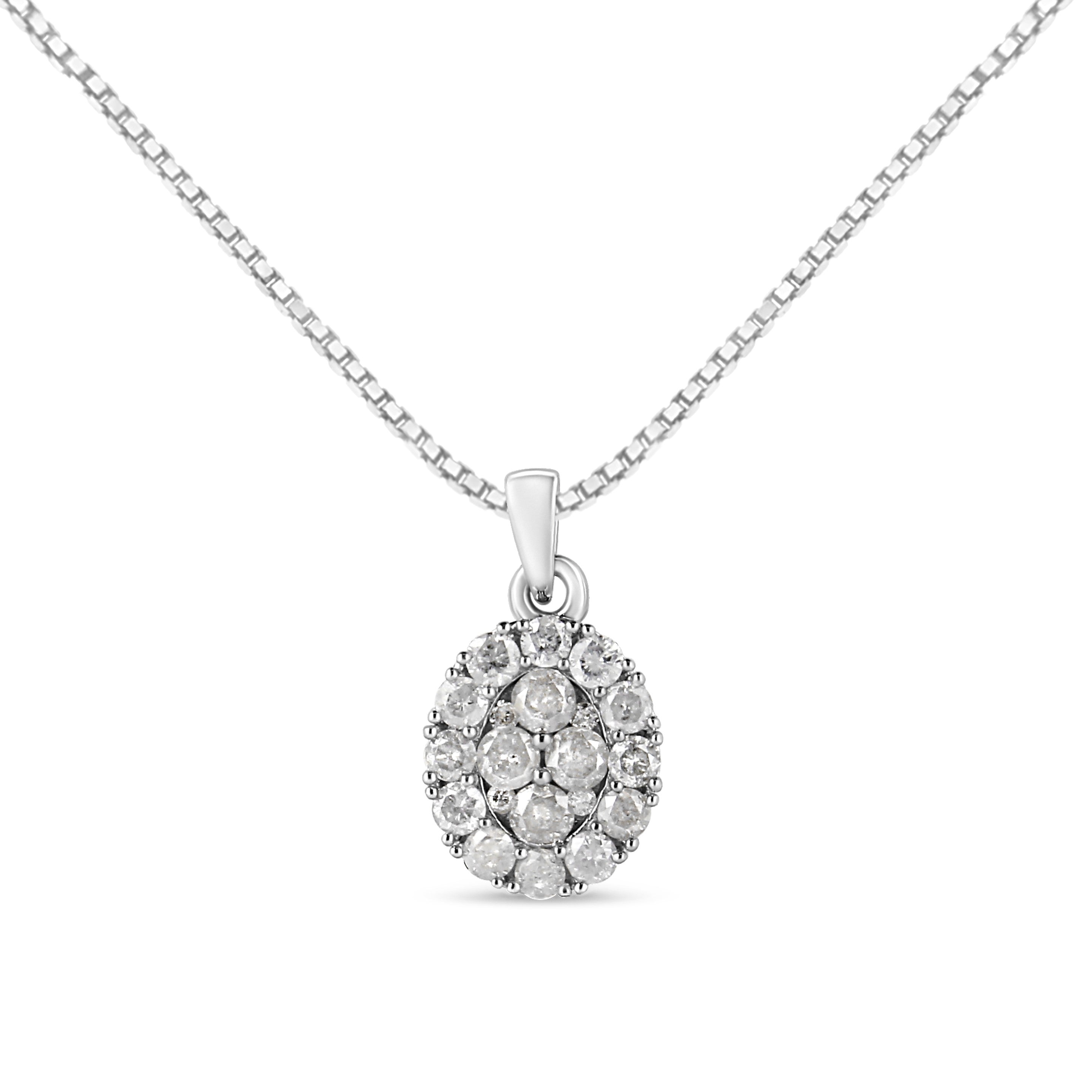 .925 Sterling Silver 1 1/2 Cttw Diamond Oval Cluster Pendant Necklace I-J Color, I2-I3 Clarity - 18" on sale at MyriadMart