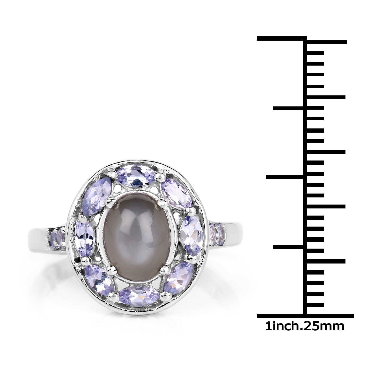 2.35 Carat Genuine Grey Moonstone and Tanzanite .925 Sterling Silver Ring on sale at MyriadMart