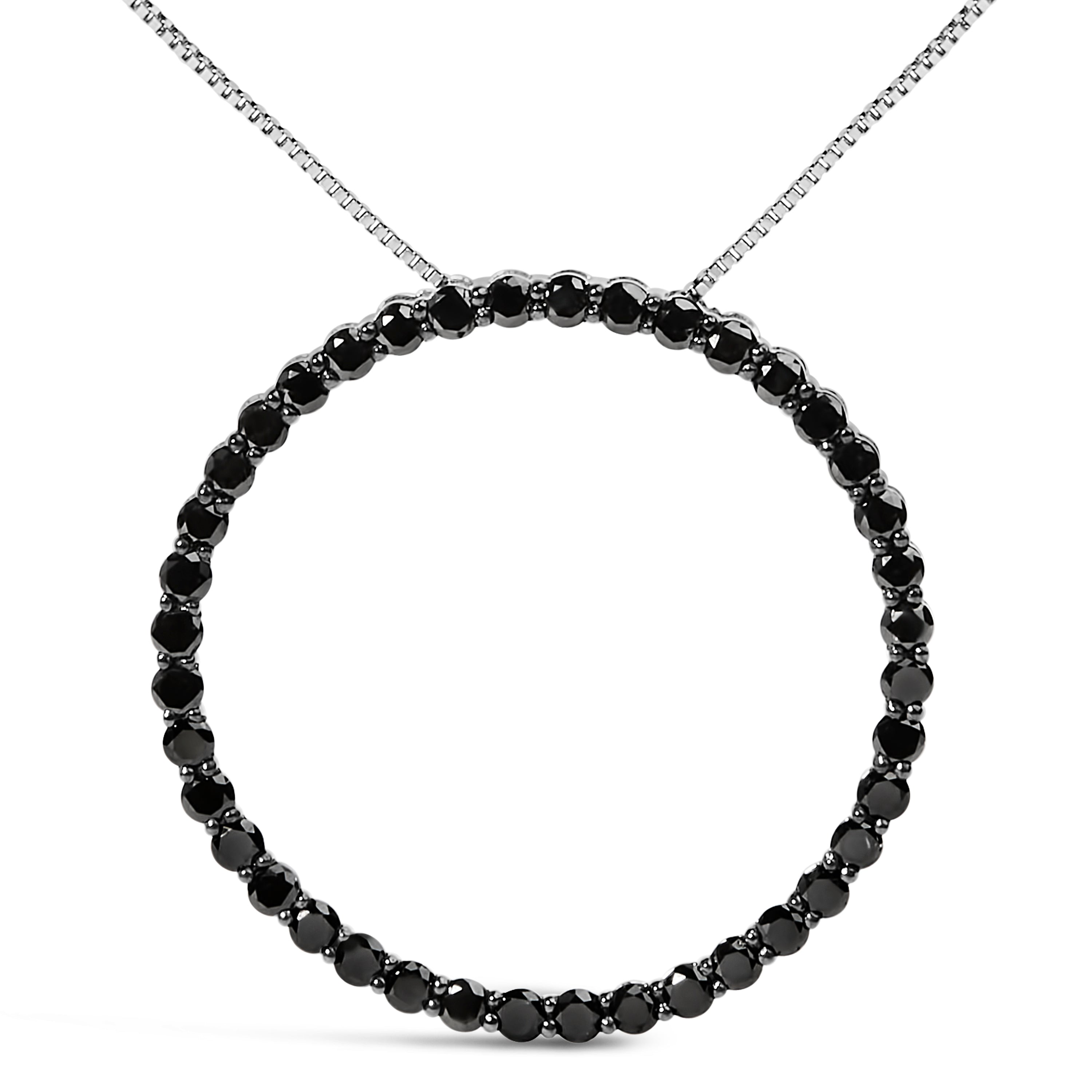 .925 Sterling Silver 4.0 Cttw Black Diamond Open Hoop Circle 18" Pendant Necklace Black Color, I2-I3 Clarity on sale at MyriadMart