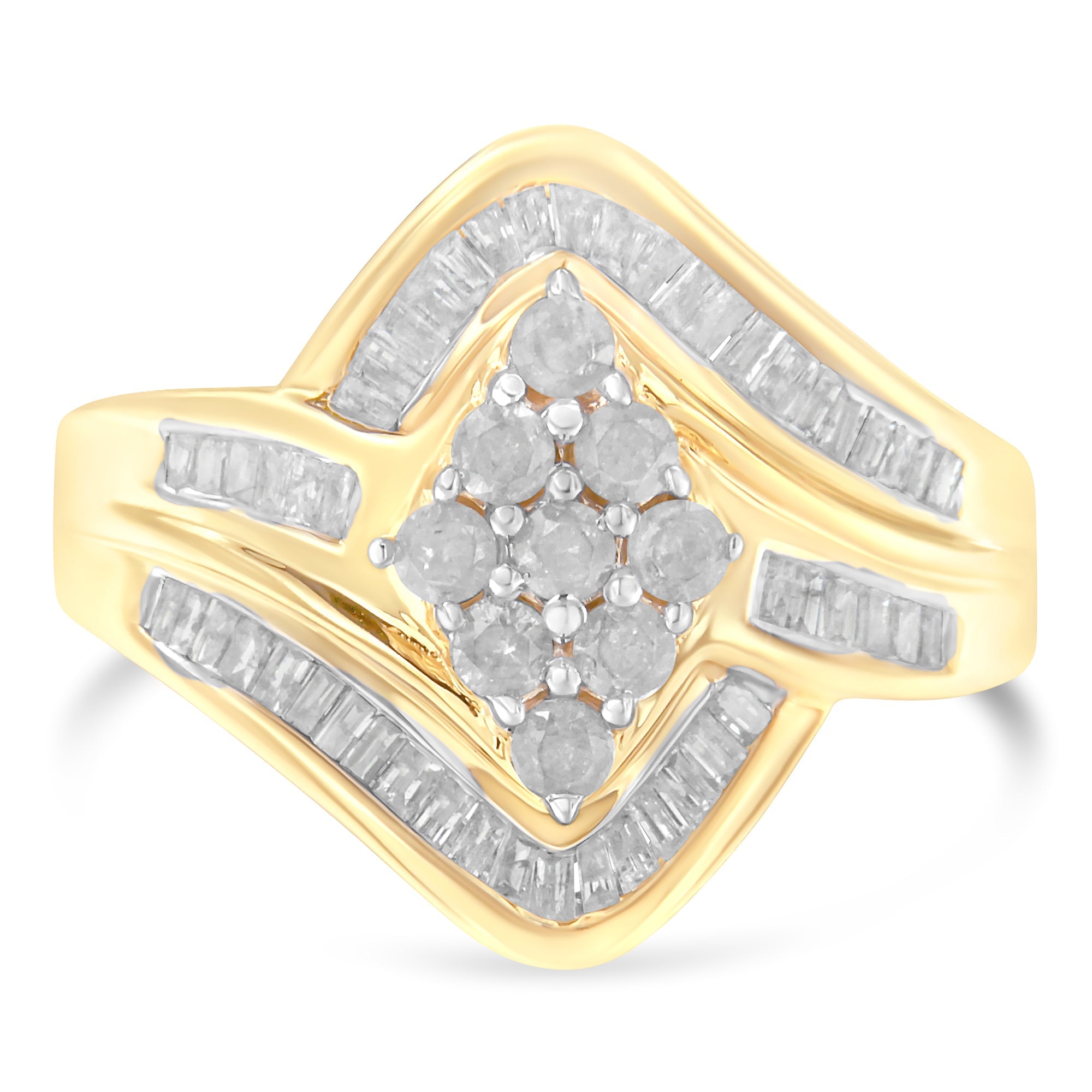 10K Yellow Gold Diamond Bypass Cluster Ring 1 Cttw, I-J Color, I2-I3 Clarity - Size 7 on sale at MyriadMart