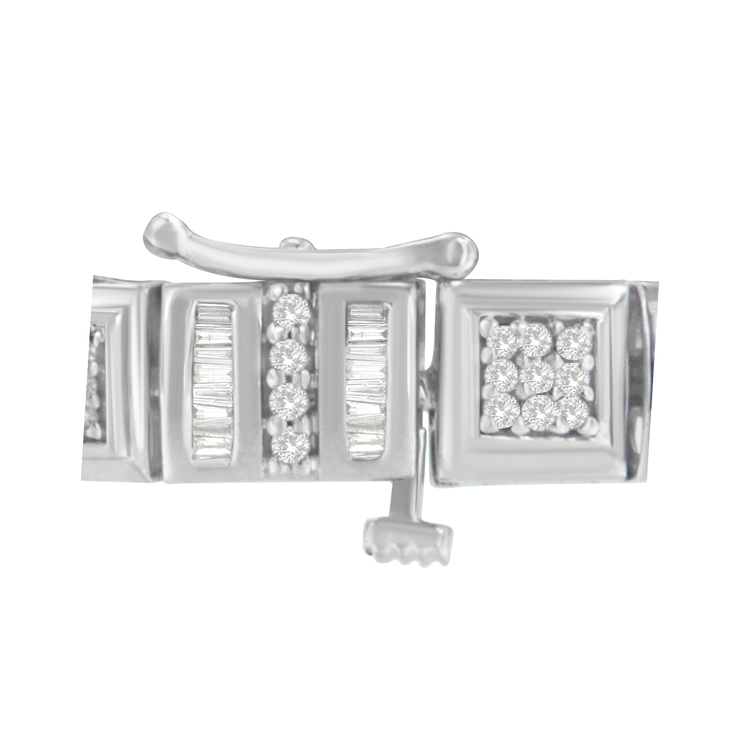 10K White Gold Round and Baguette Cut Diamond Bracelet 2.00 cttw, H-I Color, I2-I3 Clarity on sale at MyriadMart