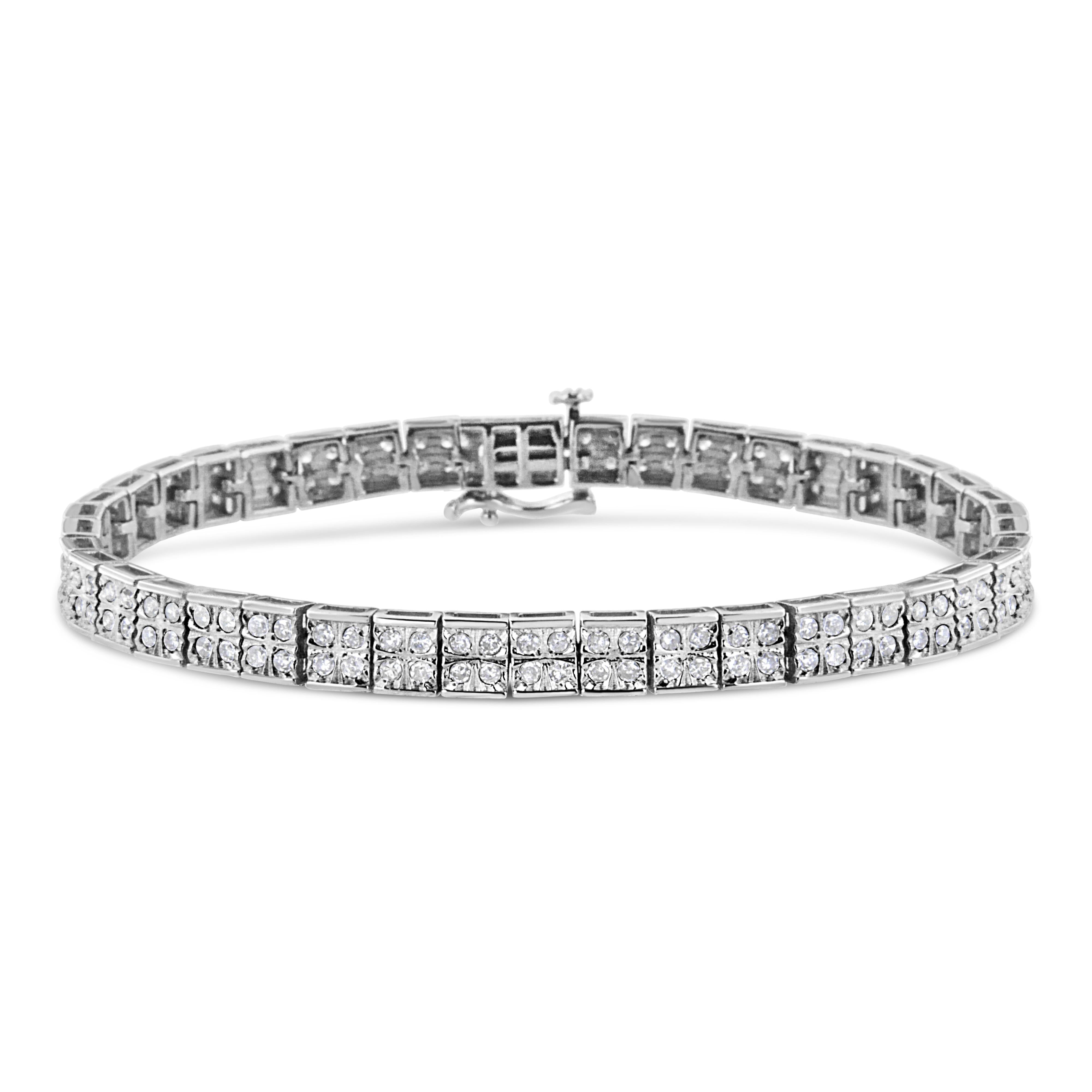 .925 Sterling Silver 2 Cttw Prong Set Round-Cut Diamond 4 Stone Box Link Bracelet I-J Color, I3 Clarity - 7.25" on sale at MyriadMart
