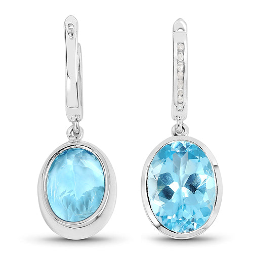 15.13 Carat Genuine Blue Topaz and White Diamond .925 Sterling Silver Earrings on sale at MyriadMart