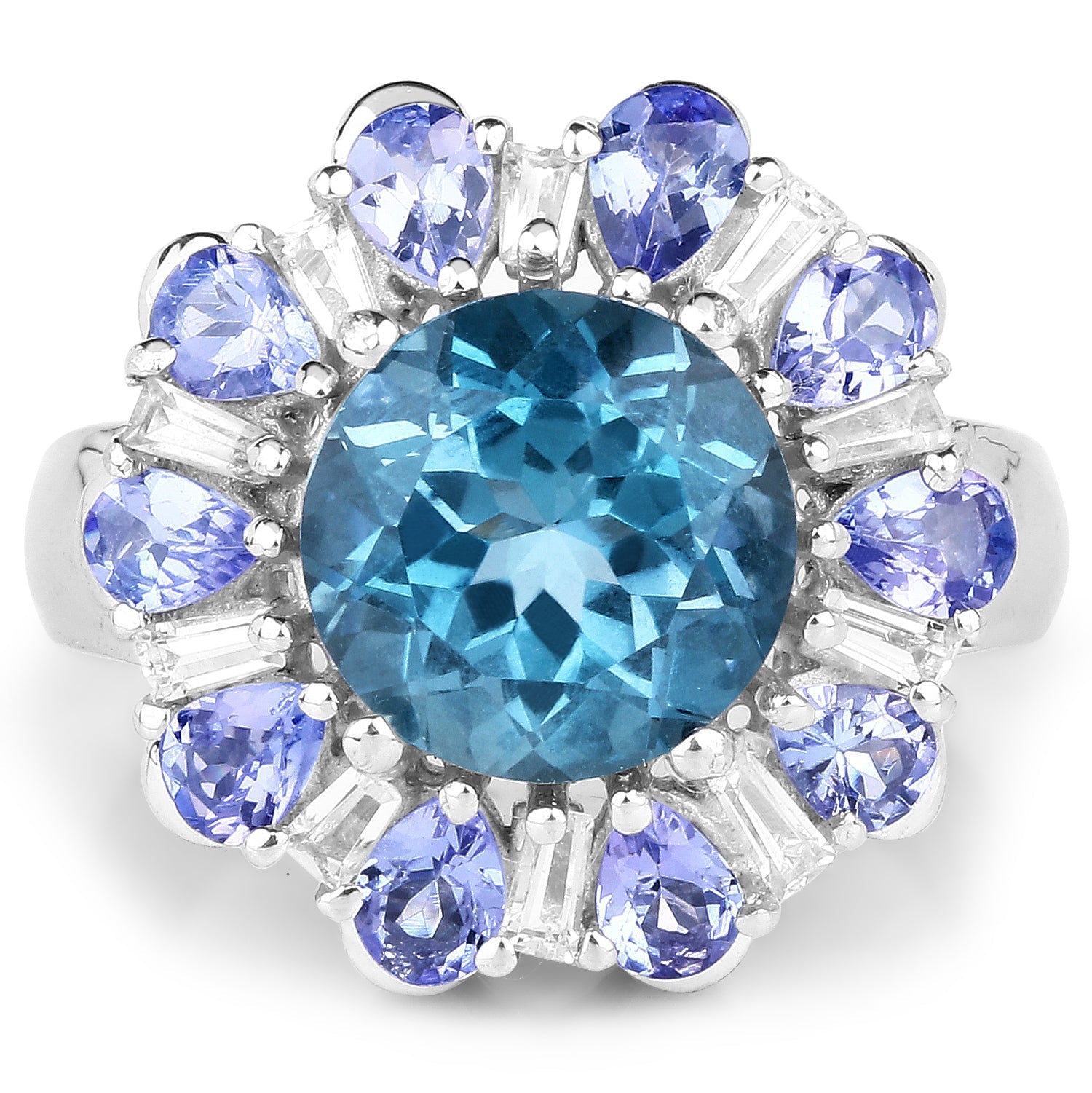 6.19 Carat Genuine London Blue Topaz, Tanzanite & White Topaz .925 Sterling Silver Ring on sale at MyriadMart