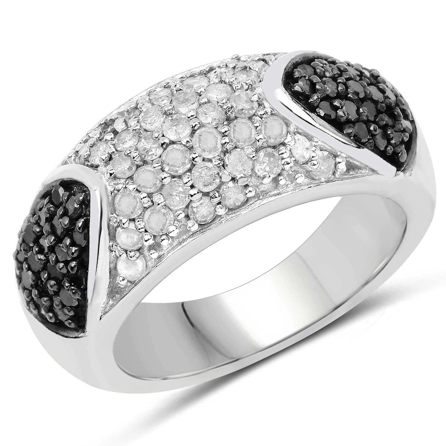 0.99 Carat Genuine Black Diamond and White Diamond .925 Sterling Silver Ring on sale at MyriadMart