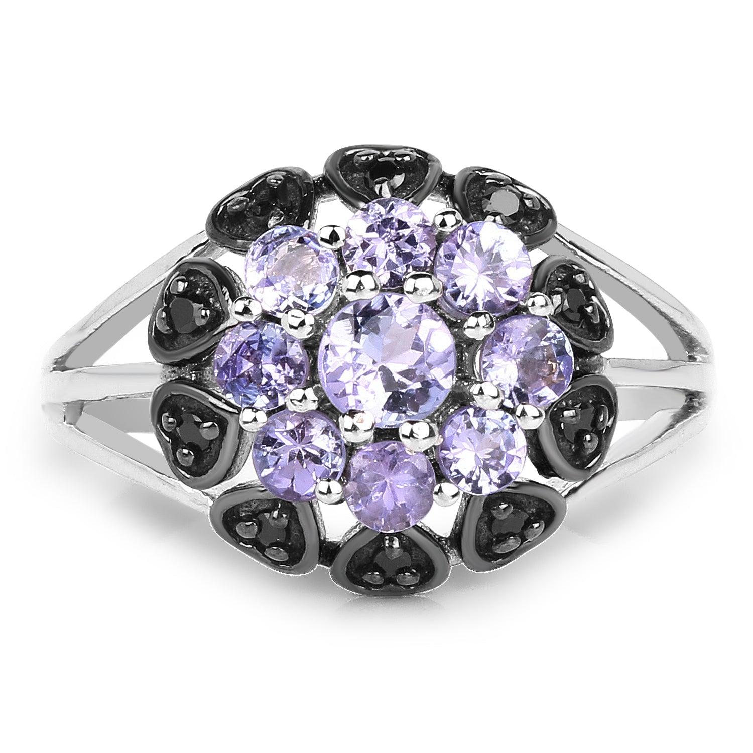 1.18 Carat Genuine Tanzanite and Black Spinel .925 Sterling Silver Ring on sale at MyriadMart