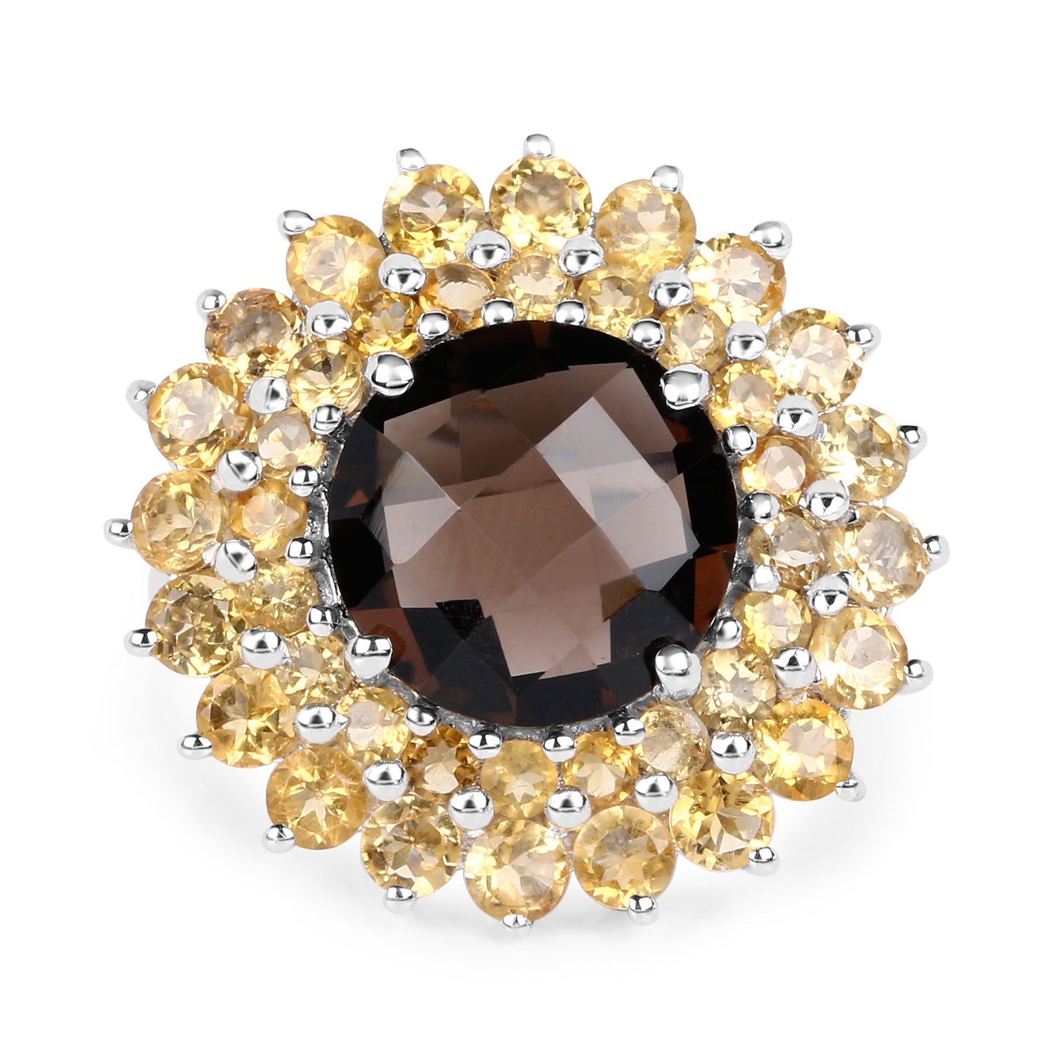 8.56 Carat Genuine Smoky Quartz & Citrine .925 Sterling Silver Ring on sale at MyriadMart