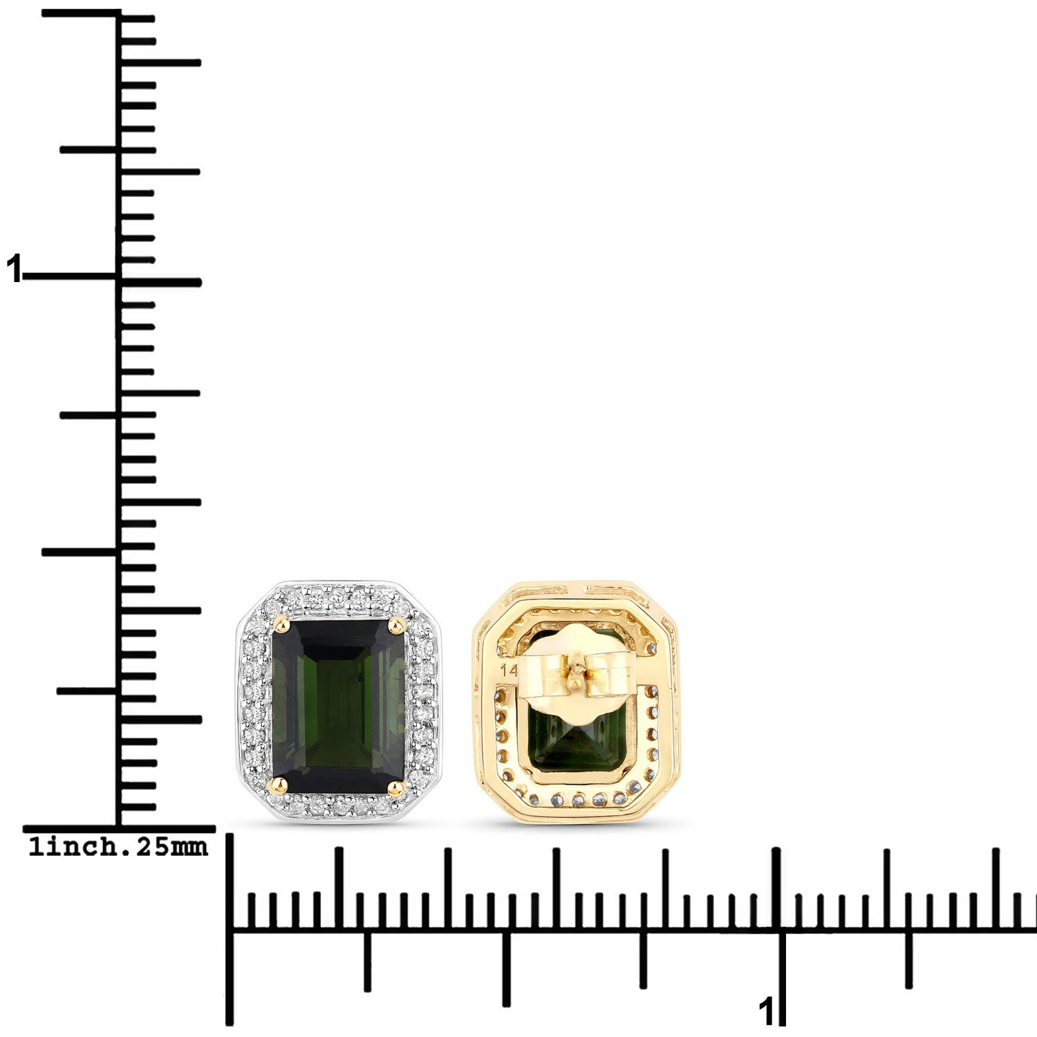 3.57 Carat Genuine Green Tourmaline and White Diamond 14K Yellow Gold Earrings on sale at MyriadMart