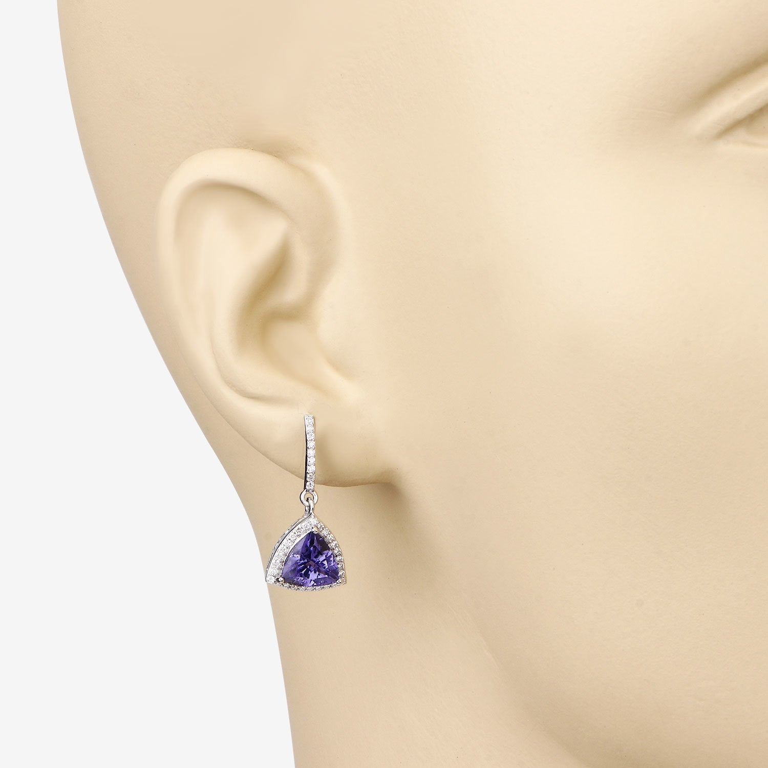 3.86 Carat Genuine Tanzanite and White Diamond 14K White Gold Earrings on sale at MyriadMart