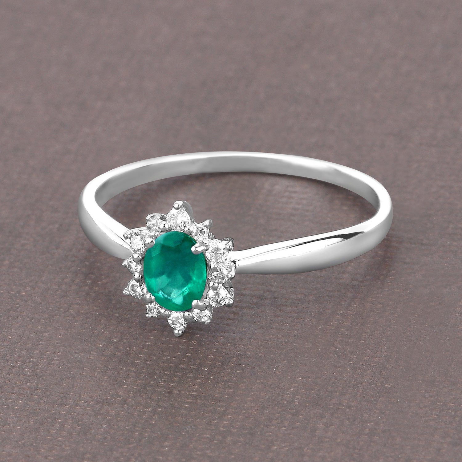 0.40 Carat Genuine Zambian Emerald and White Diamond 14K White Gold Ring on sale at MyriadMart