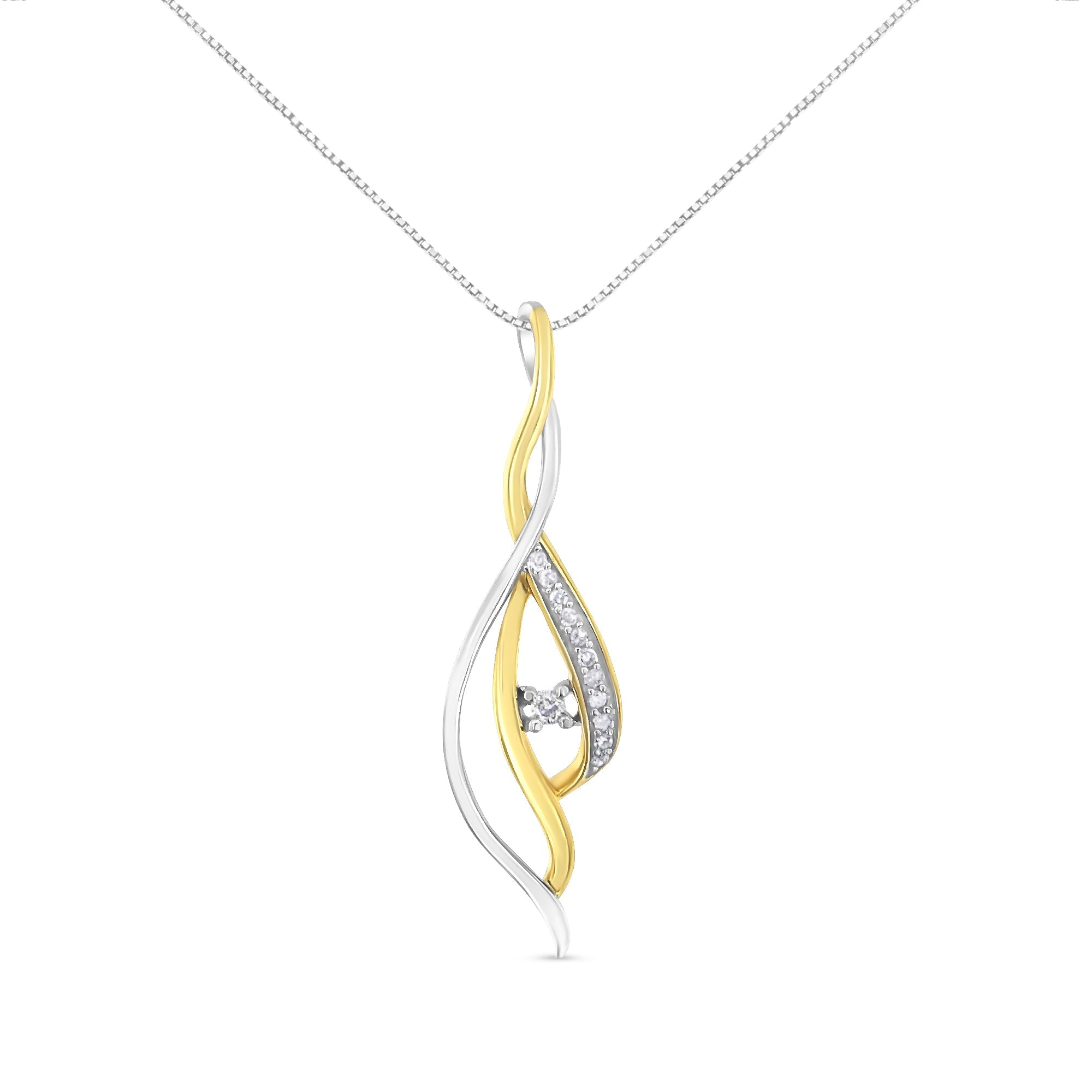 10K Yellow and White Gold Round Cut Diamond Accent Cascade 18" Pendant Necklace J-K Color, I2-I3 Clarity on sale at MyriadMart