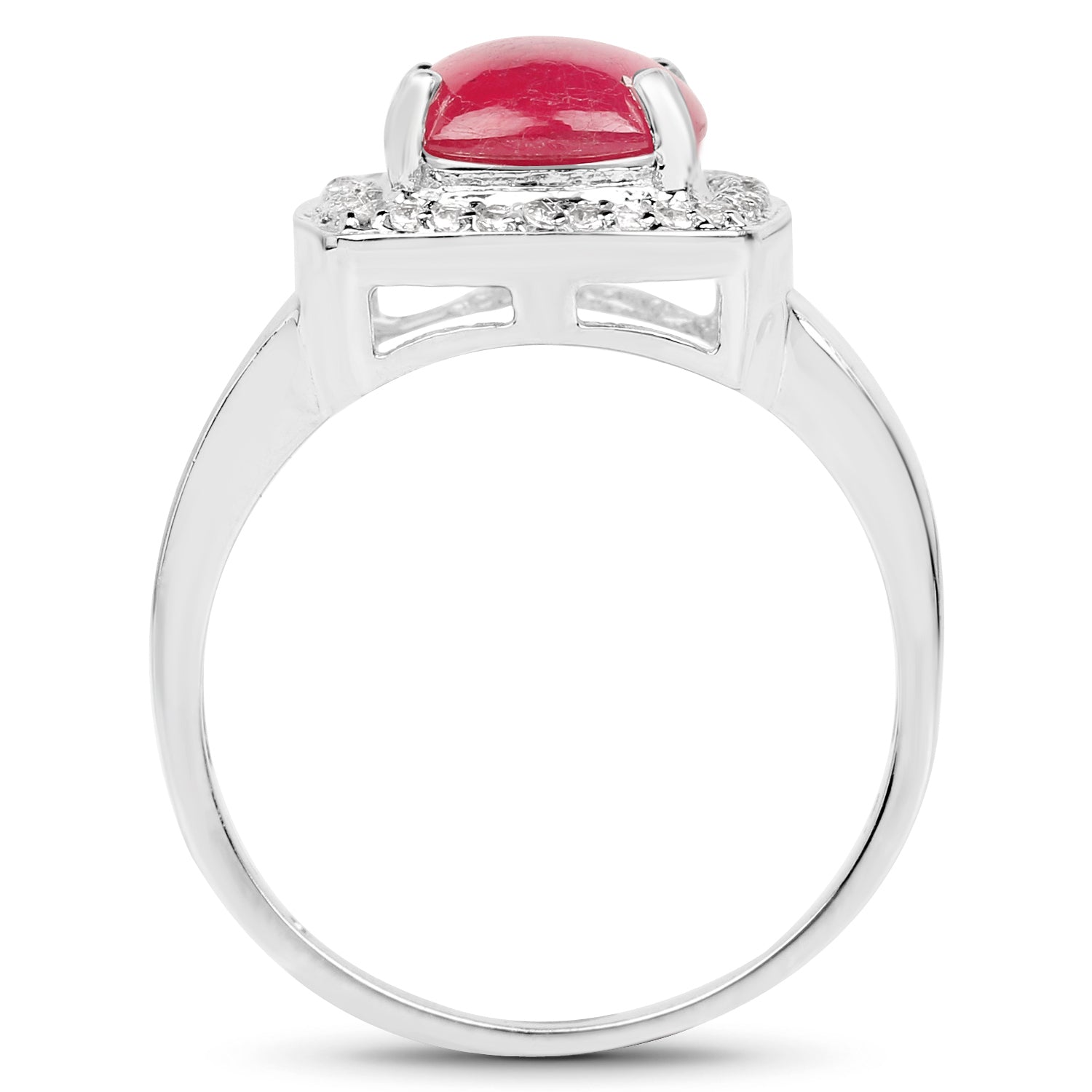 3.31 Carat Glass Filled Ruby and White Topaz .925 Sterling Silver Ring on sale at MyriadMart