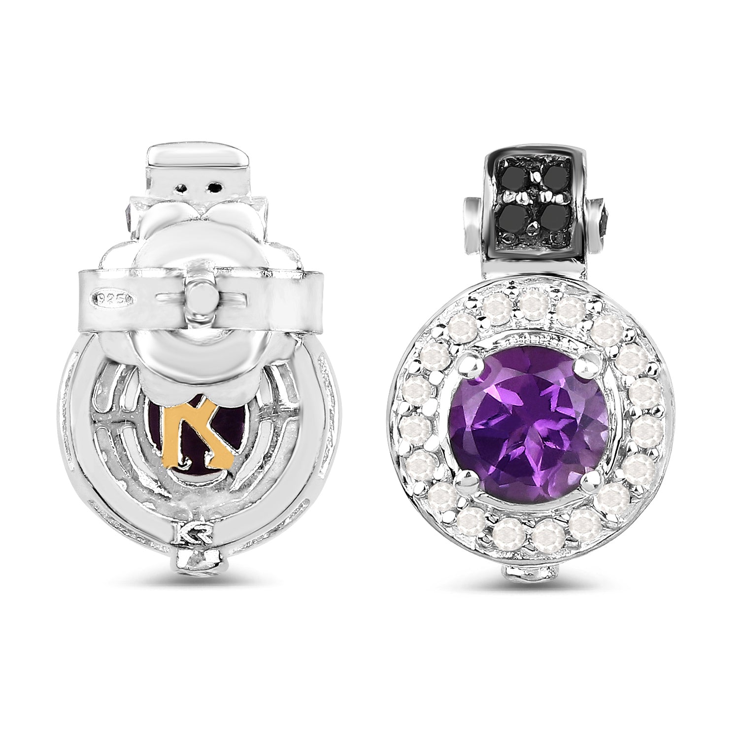 2.29 Carat Genuine Amethyst, Black Diamond and White Diamond .925 Sterling Silver Earrings on sale at MyriadMart