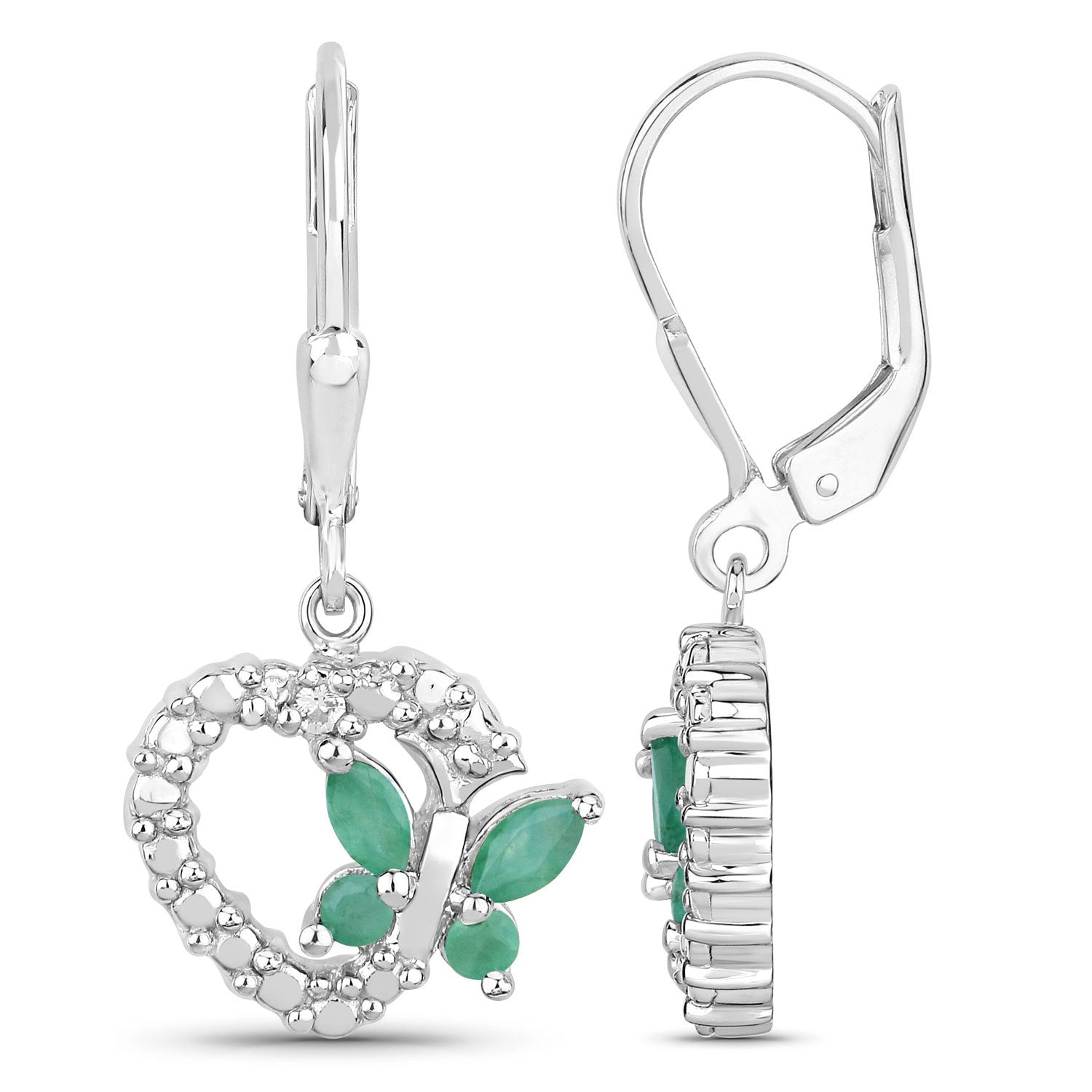 0.44 Carat Genuine Emerald and Created White Sapphire .925 Sterling Silver Earrings on sale at MyriadMart