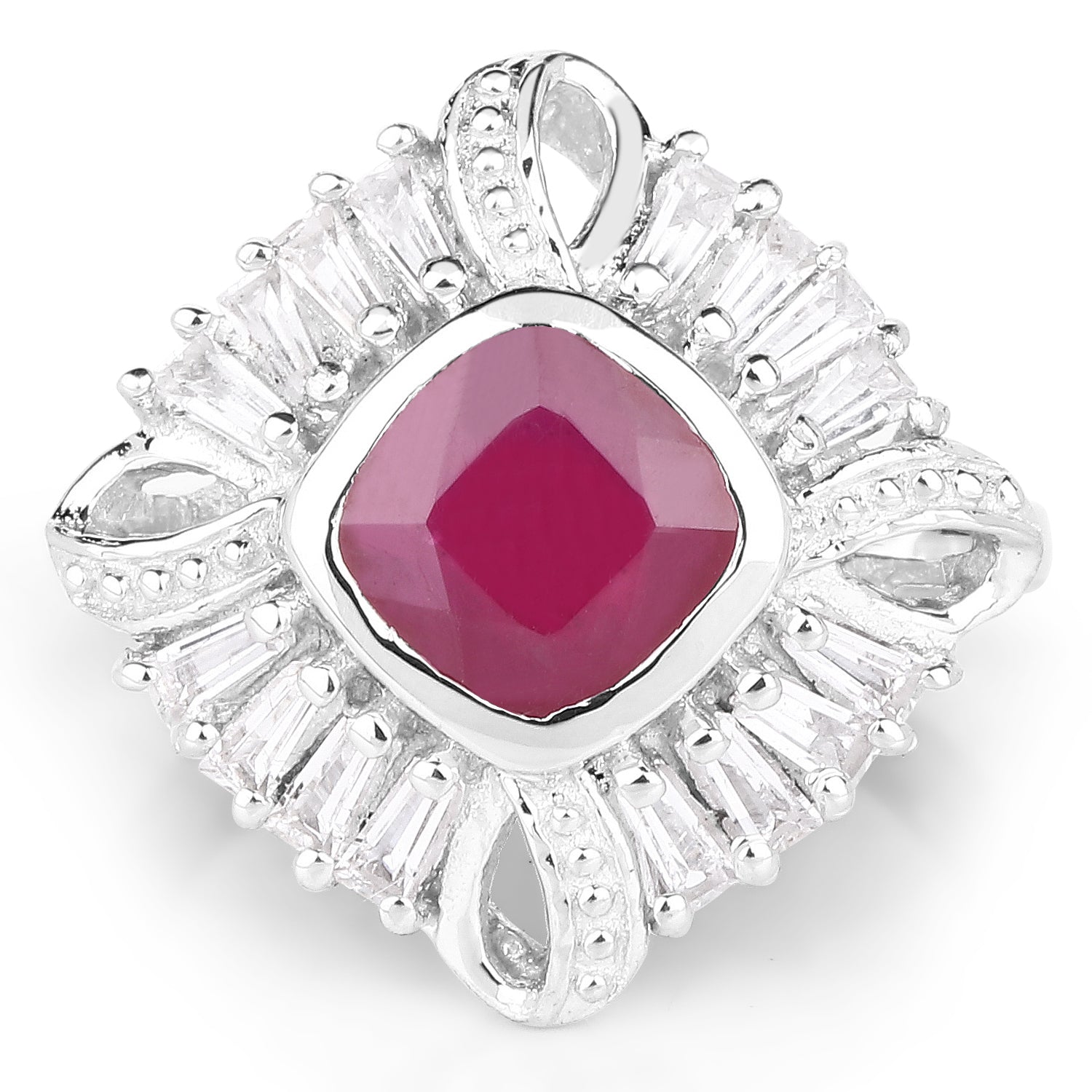 2.66 Carat Glass Filled Ruby and White Topaz .925 Sterling Silver Ring on sale at MyriadMart