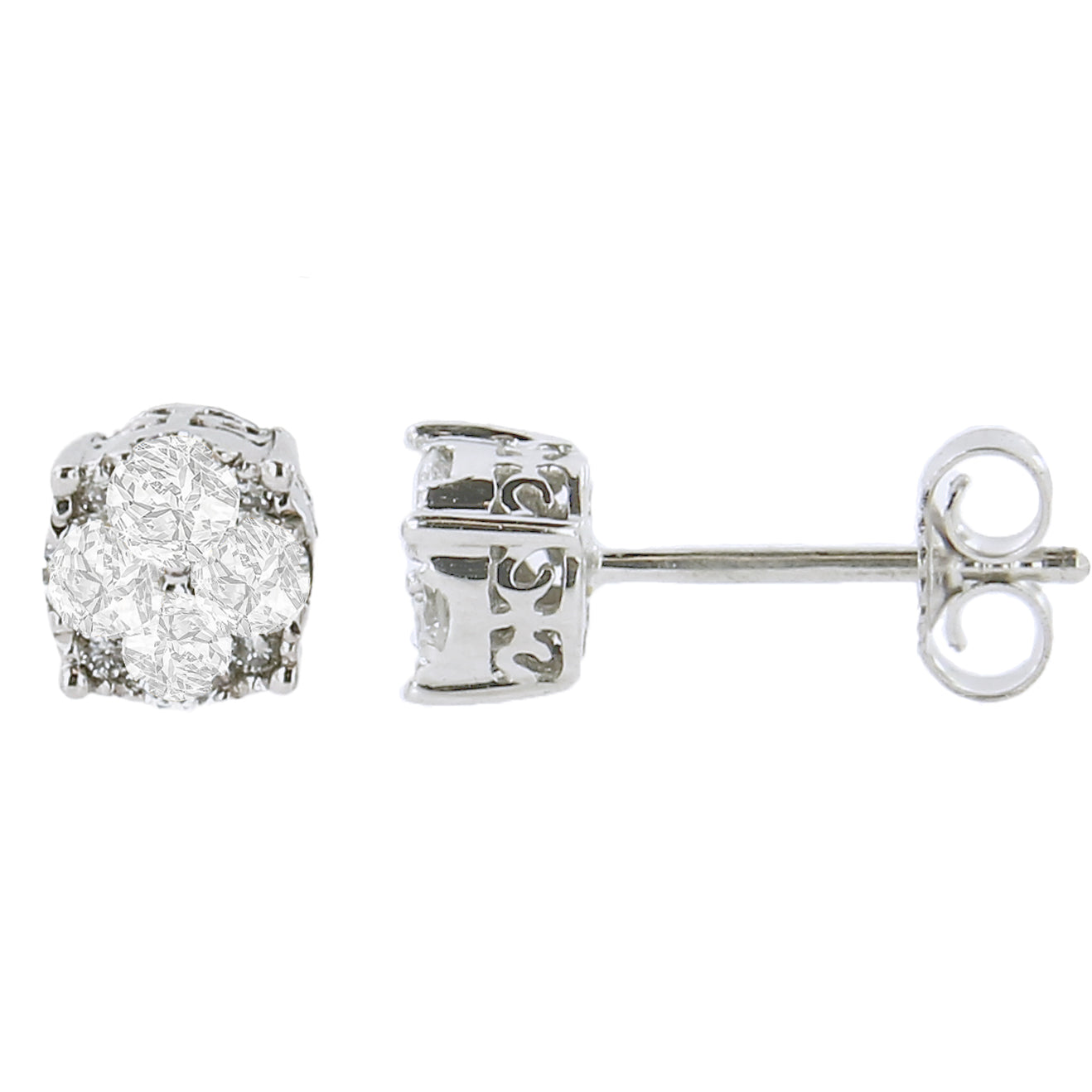.925 Sterling Silver 1/2 cttw Prong Set Round-Cut Diamond Cluster Stud Earring I-J Color, I2-I3 Clarity on sale at MyriadMart