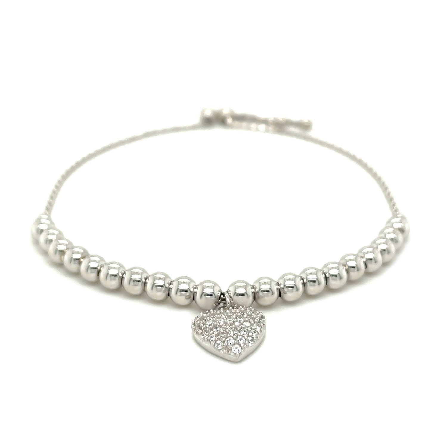 Adjustable Bead Bracelet with Round Charm and Cubic Zirconias in Sterling Silver on sale at MyriadMart