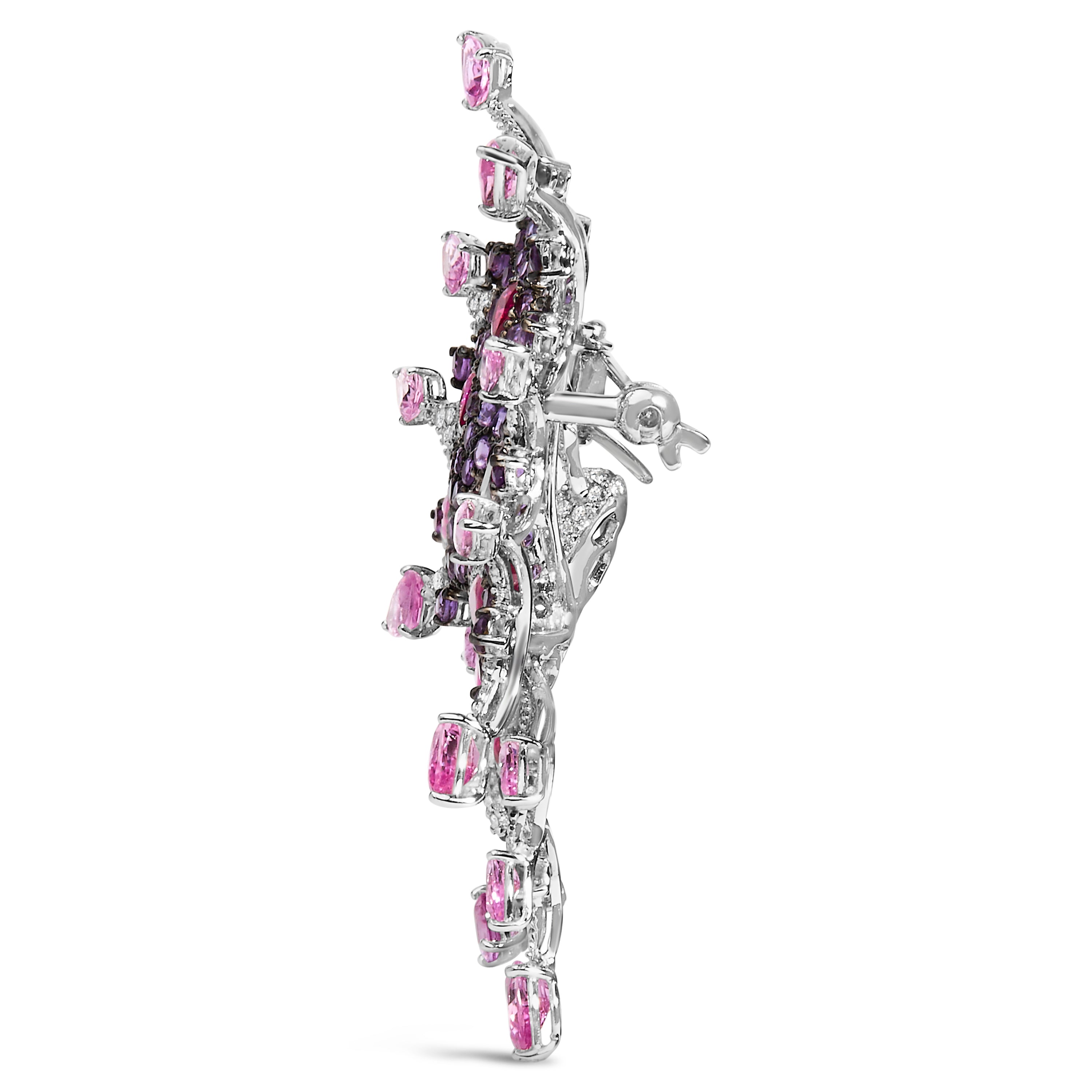 18K White Gold 1.00 Cttw Diamond, Ruby Sapphire, and Amethyst Mixed Gemstone Butterfly Brooch Pin G-H Color, VS1-VS2 Clarity on sale at MyriadMart