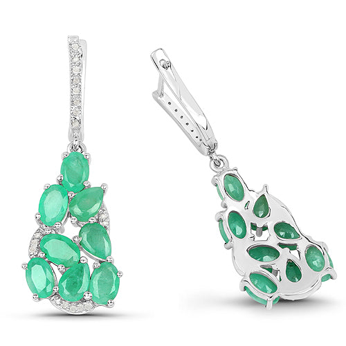 6.69 Carat Genuine Emerald and White Diamond .925 Sterling Silver Earrings on sale at MyriadMart